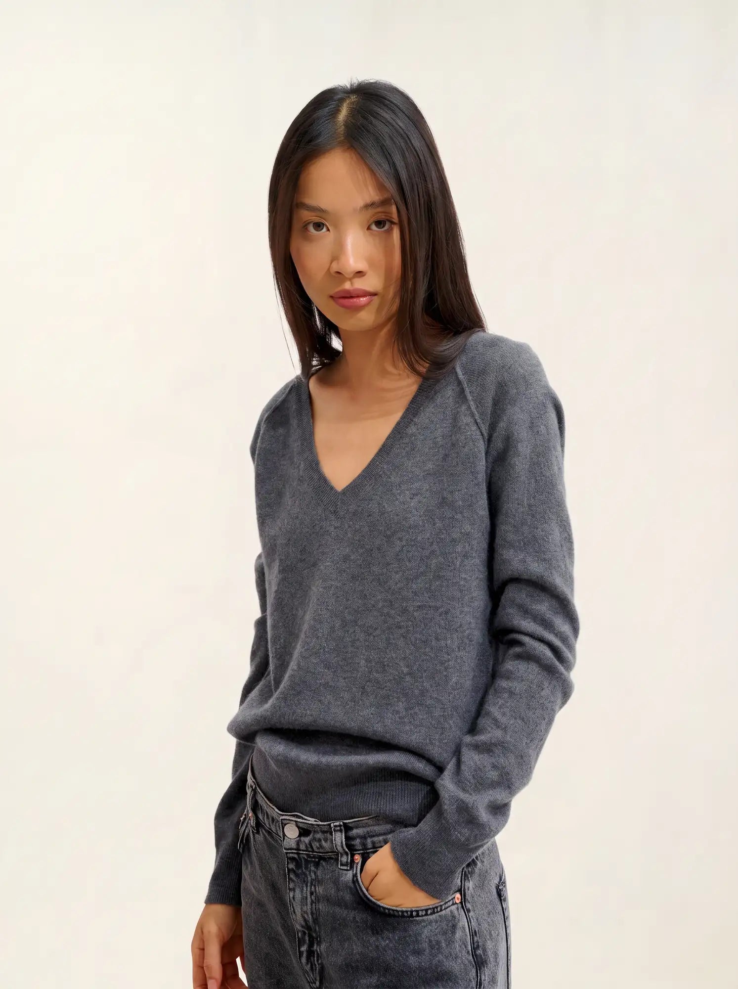 GIUSALET pull col V anthracite chiné