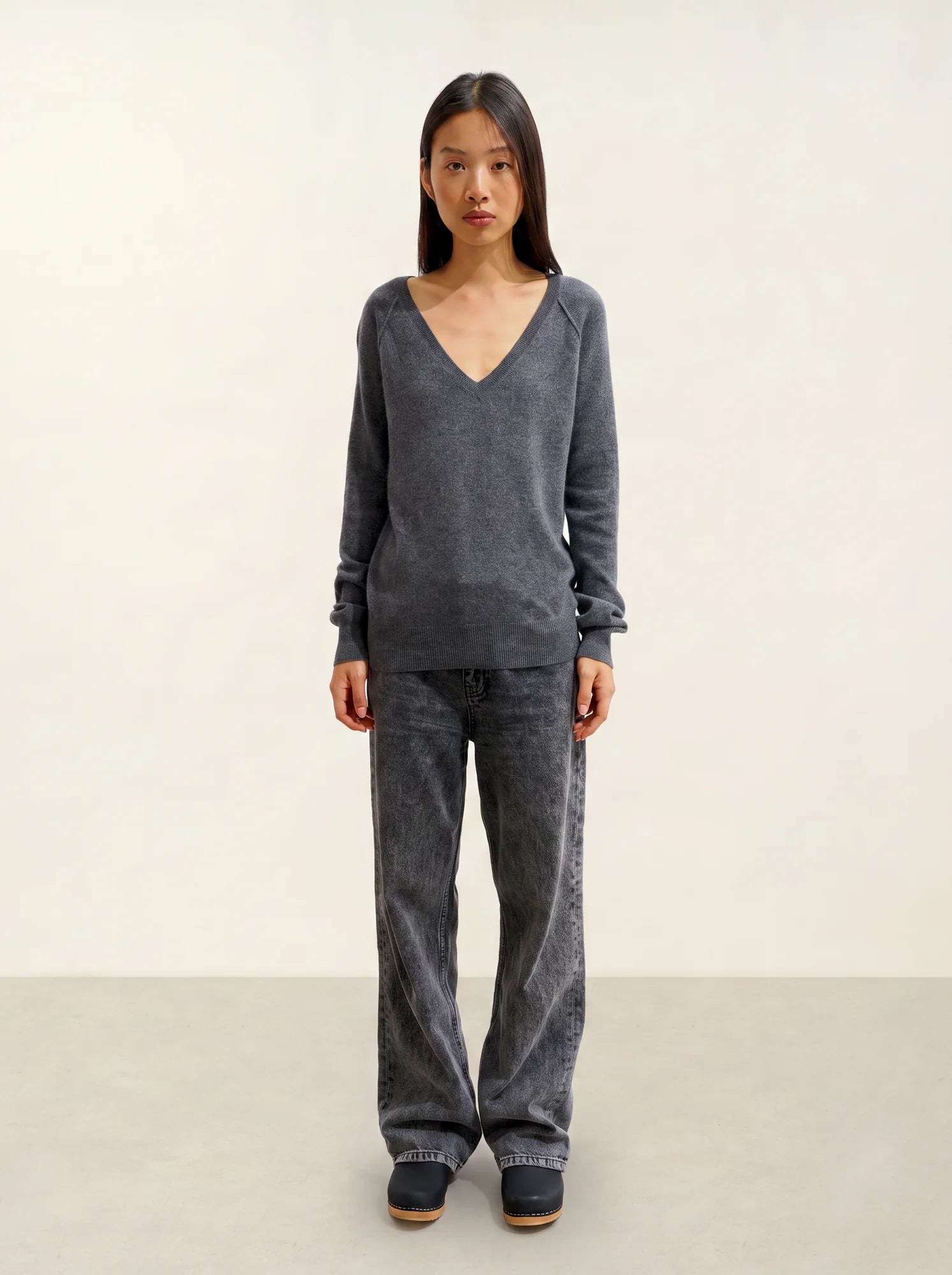 GIUSALET pull col V anthracite chiné