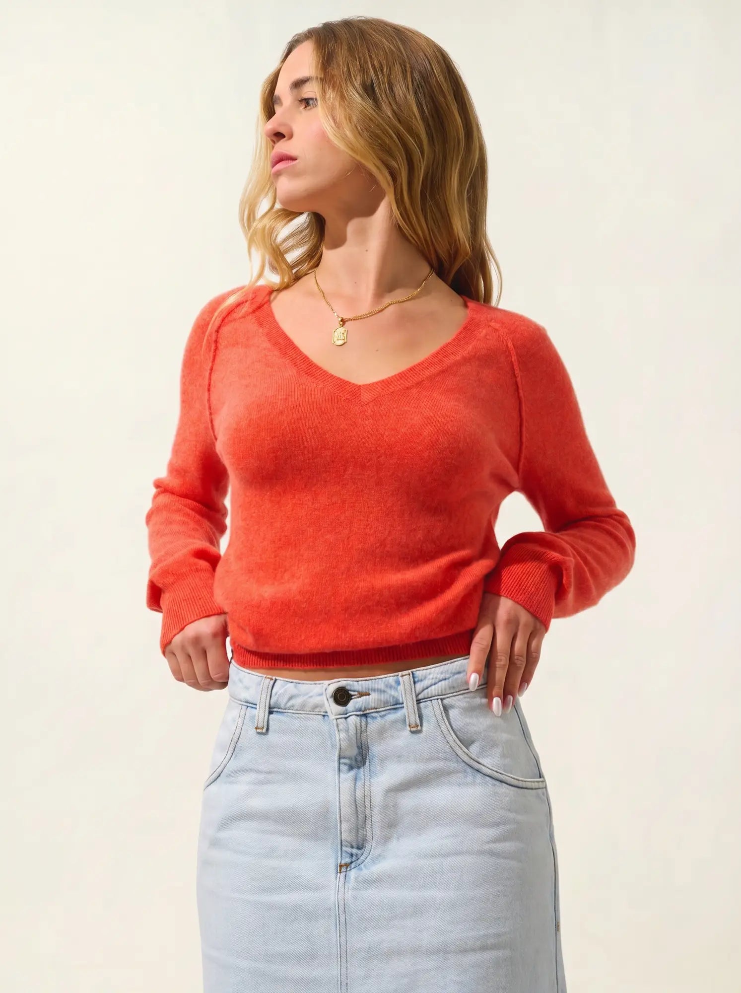 GIUSALET sweater v-neck heather orange