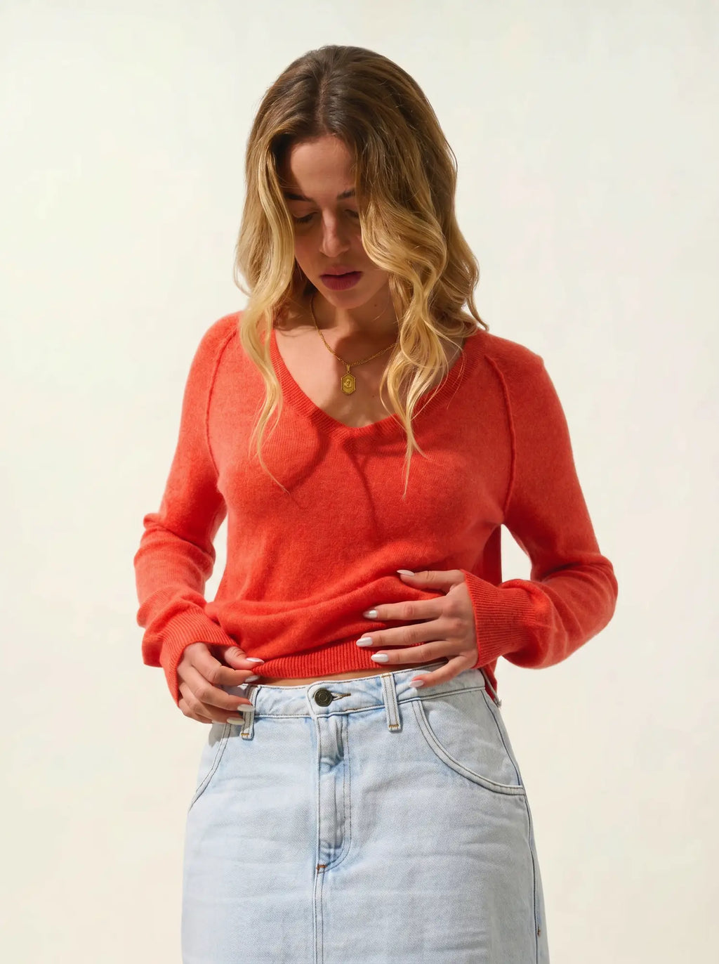 GIUSALET Pullover V-Ausschnitt Orange meliert