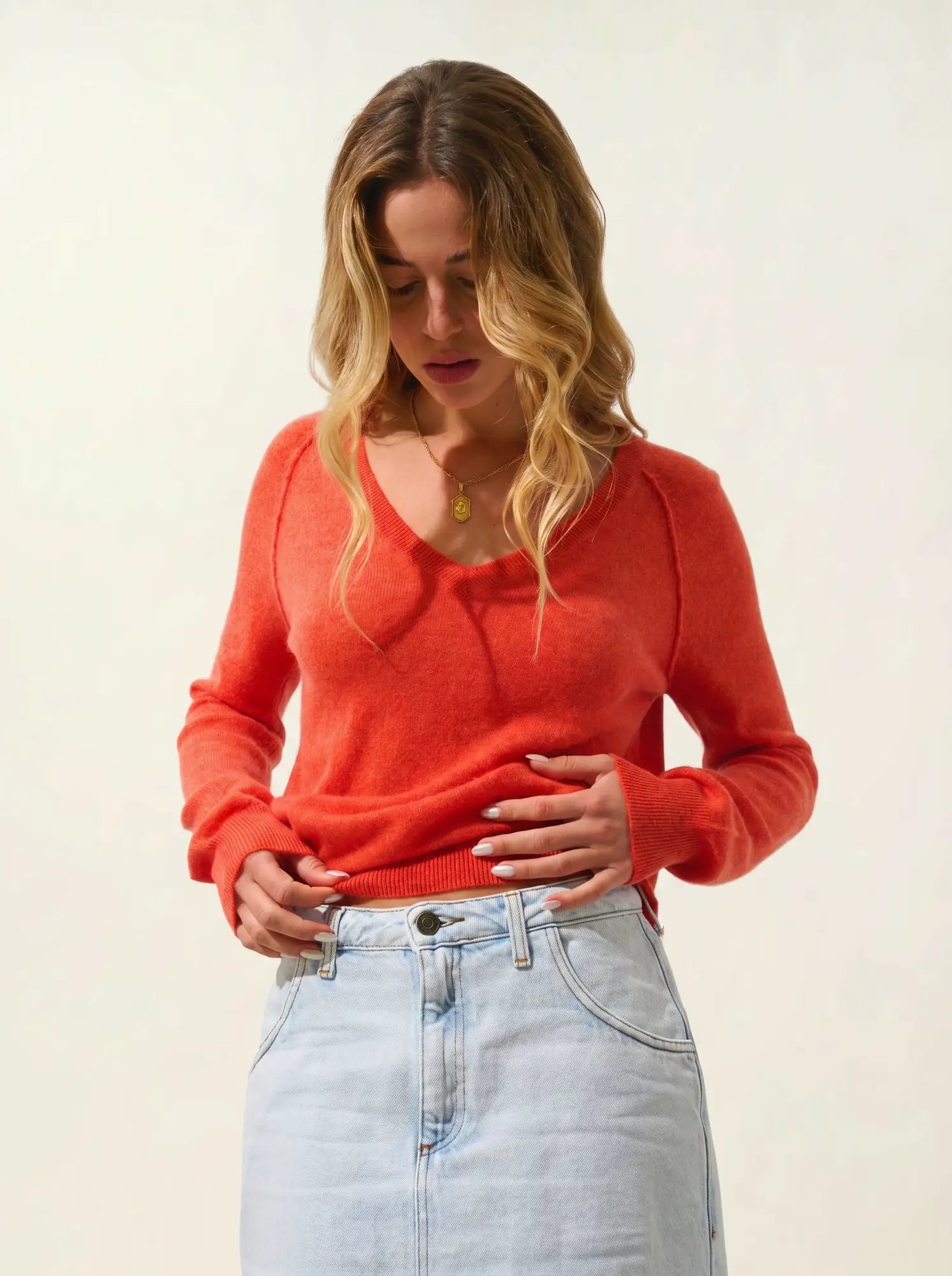 GIUSALET sweater v-neck heather orange