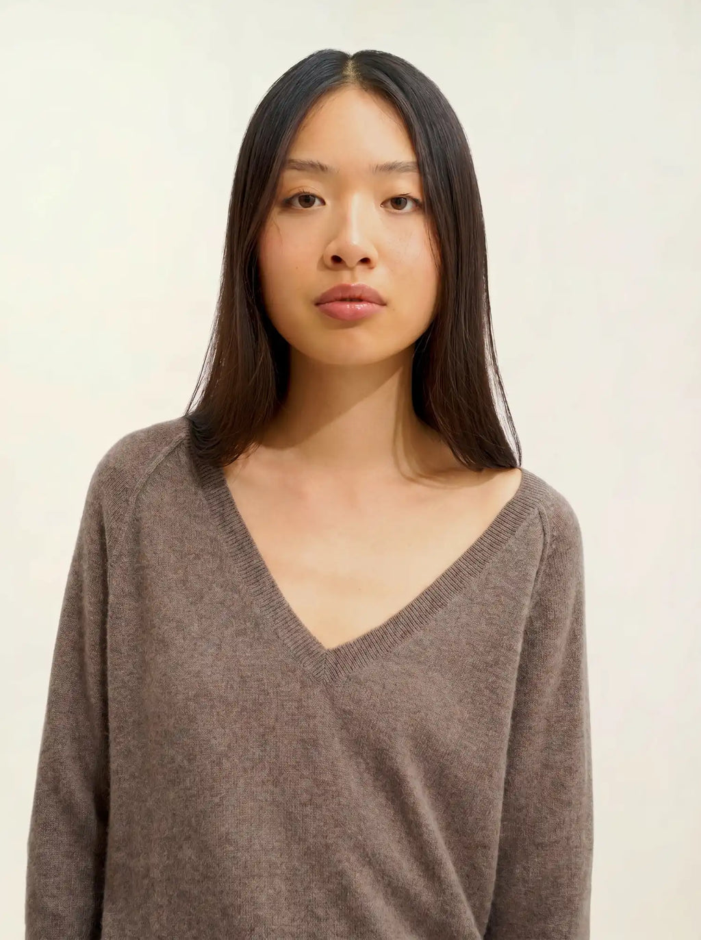 GIUSALET Pullover V-Ausschnitt Taupe meliert