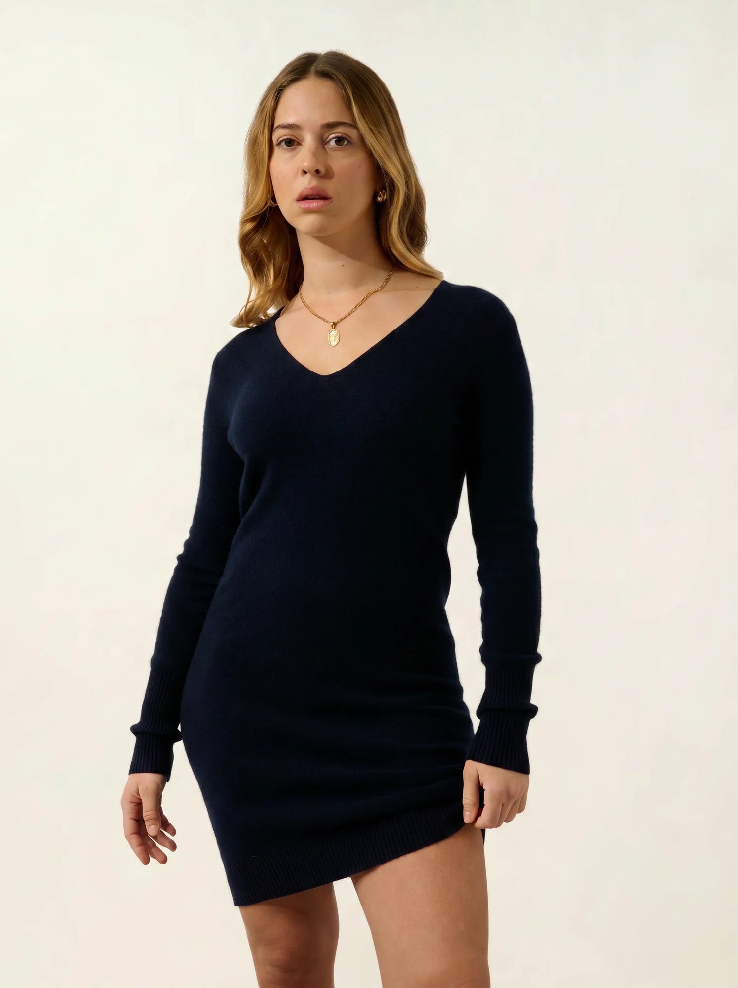 CAPELET robe col V bleu marine