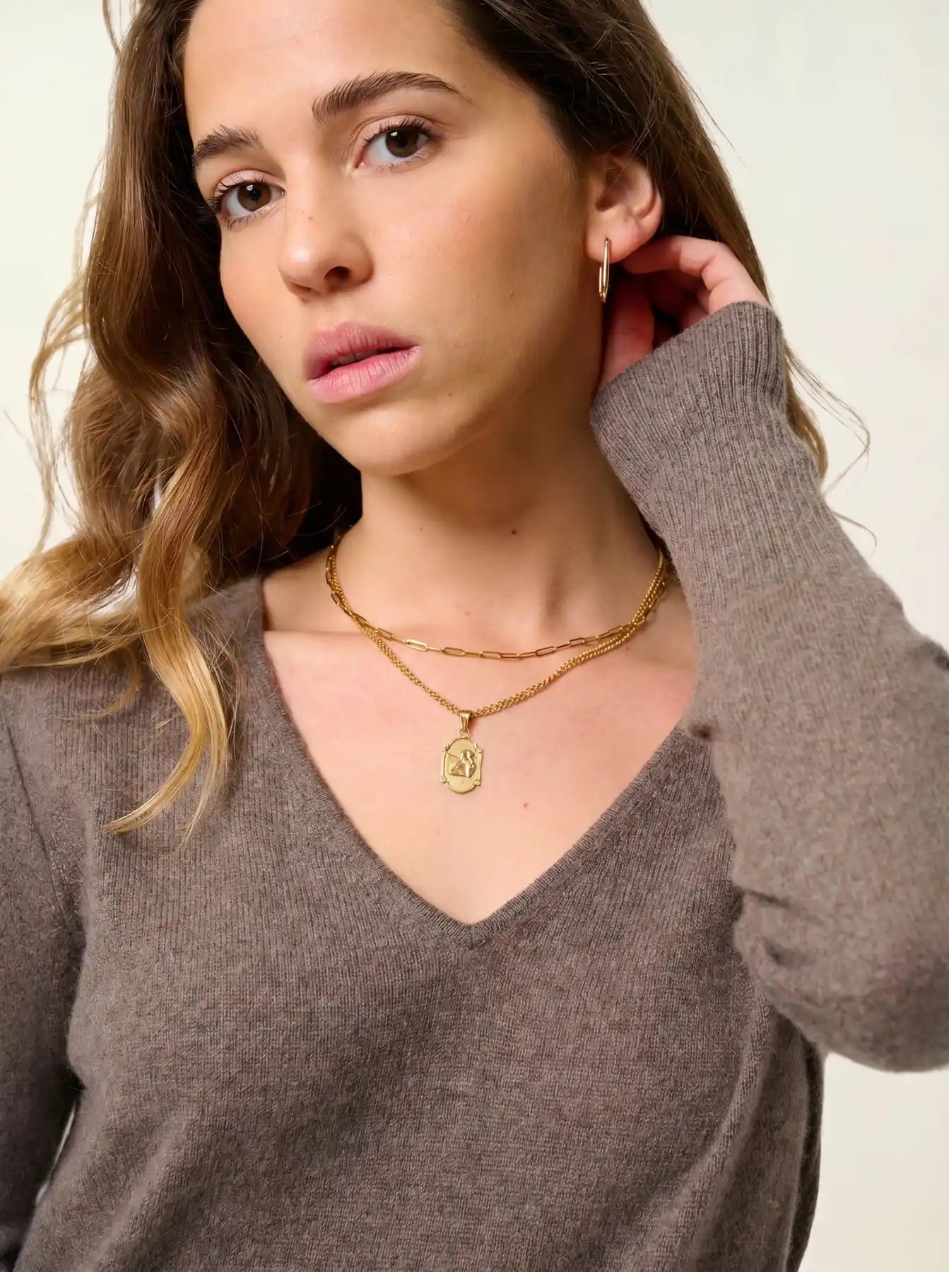 CAPELET robe col V taupe chiné