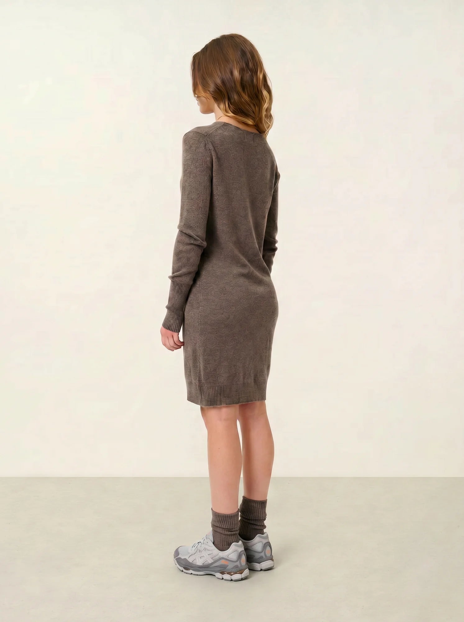 CAPELET robe col V taupe chiné