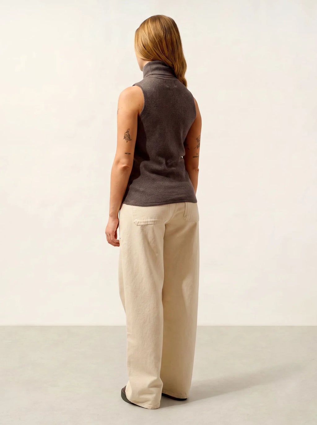 CAPUCIN Pullover Rollkragen ärmellos Taupe meliert