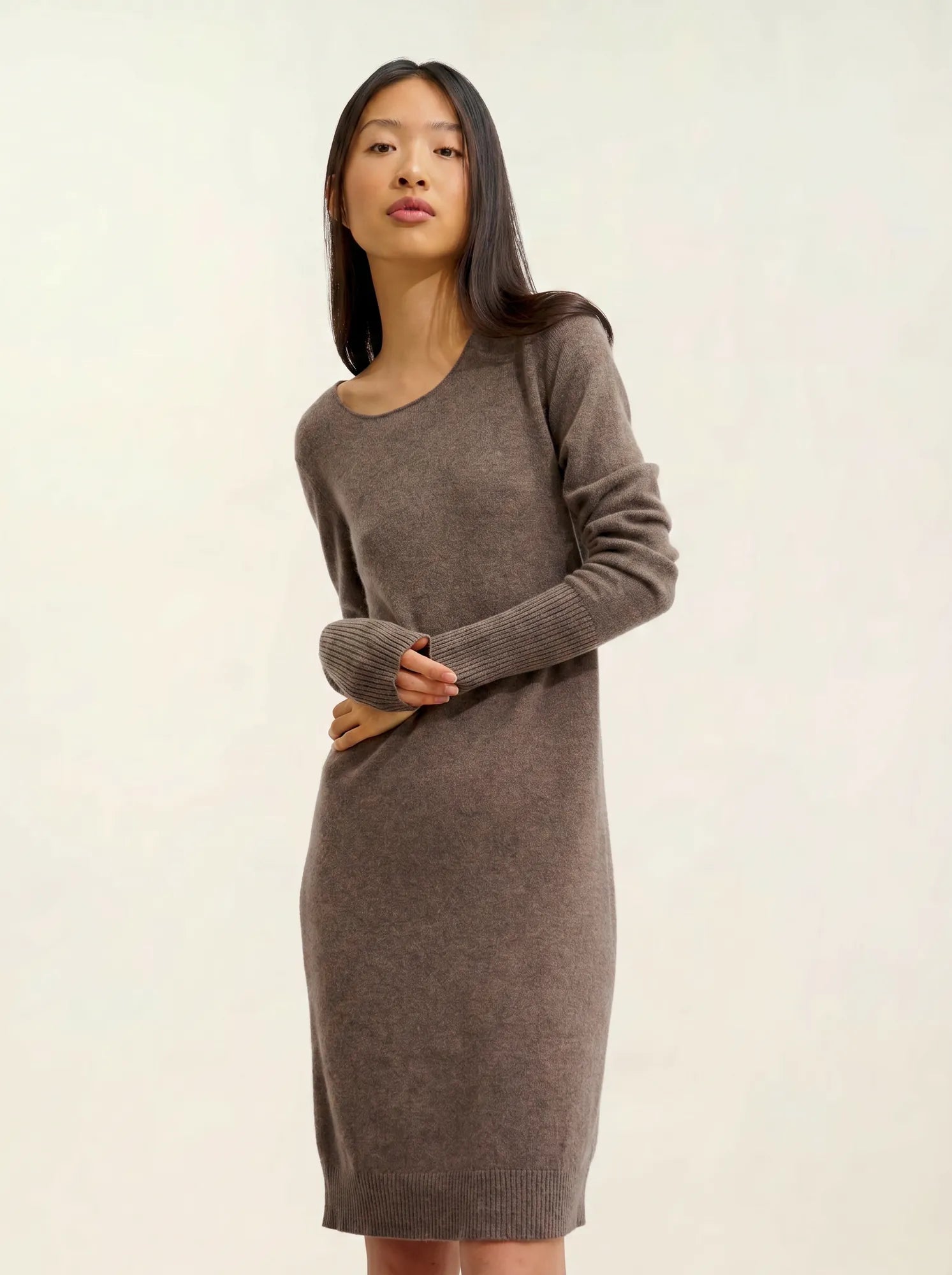 ARMET robe col rond taupe chiné