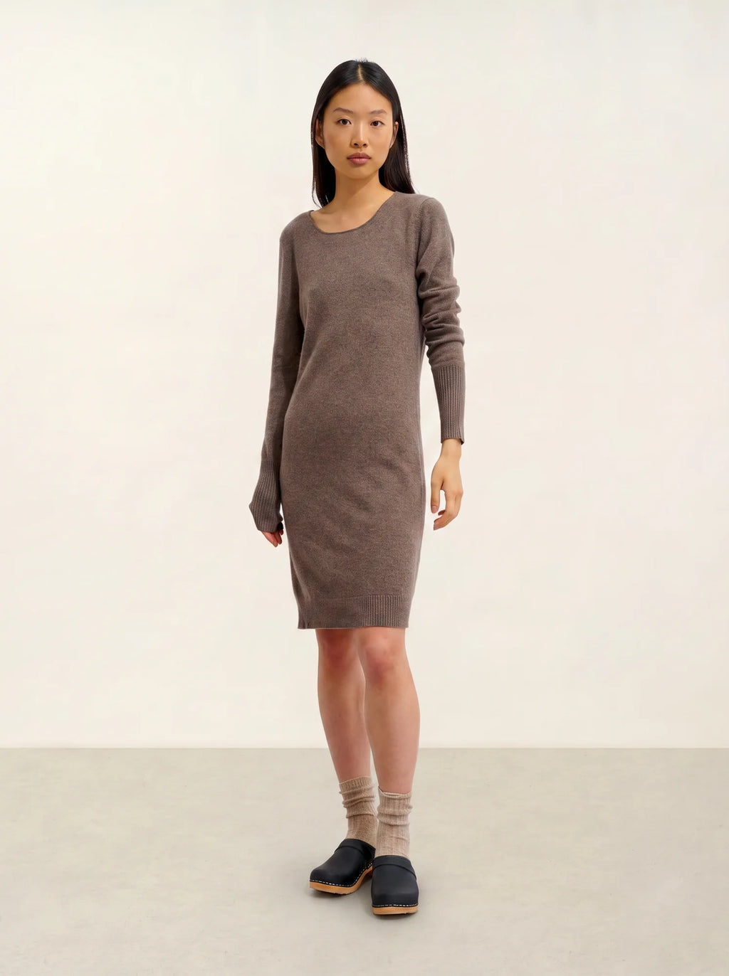 ARMET robe col rond taupe chiné