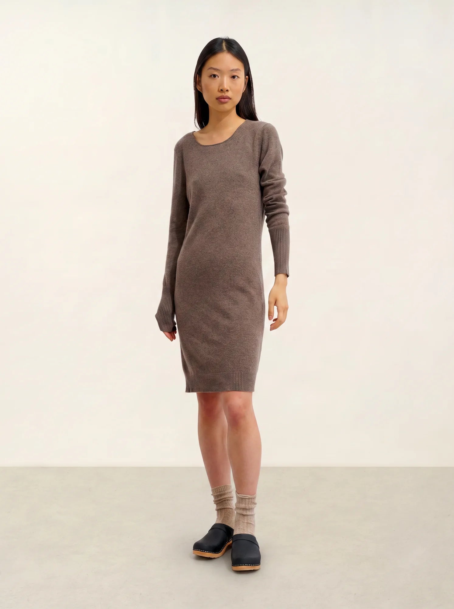 ARMET robe col rond taupe chiné