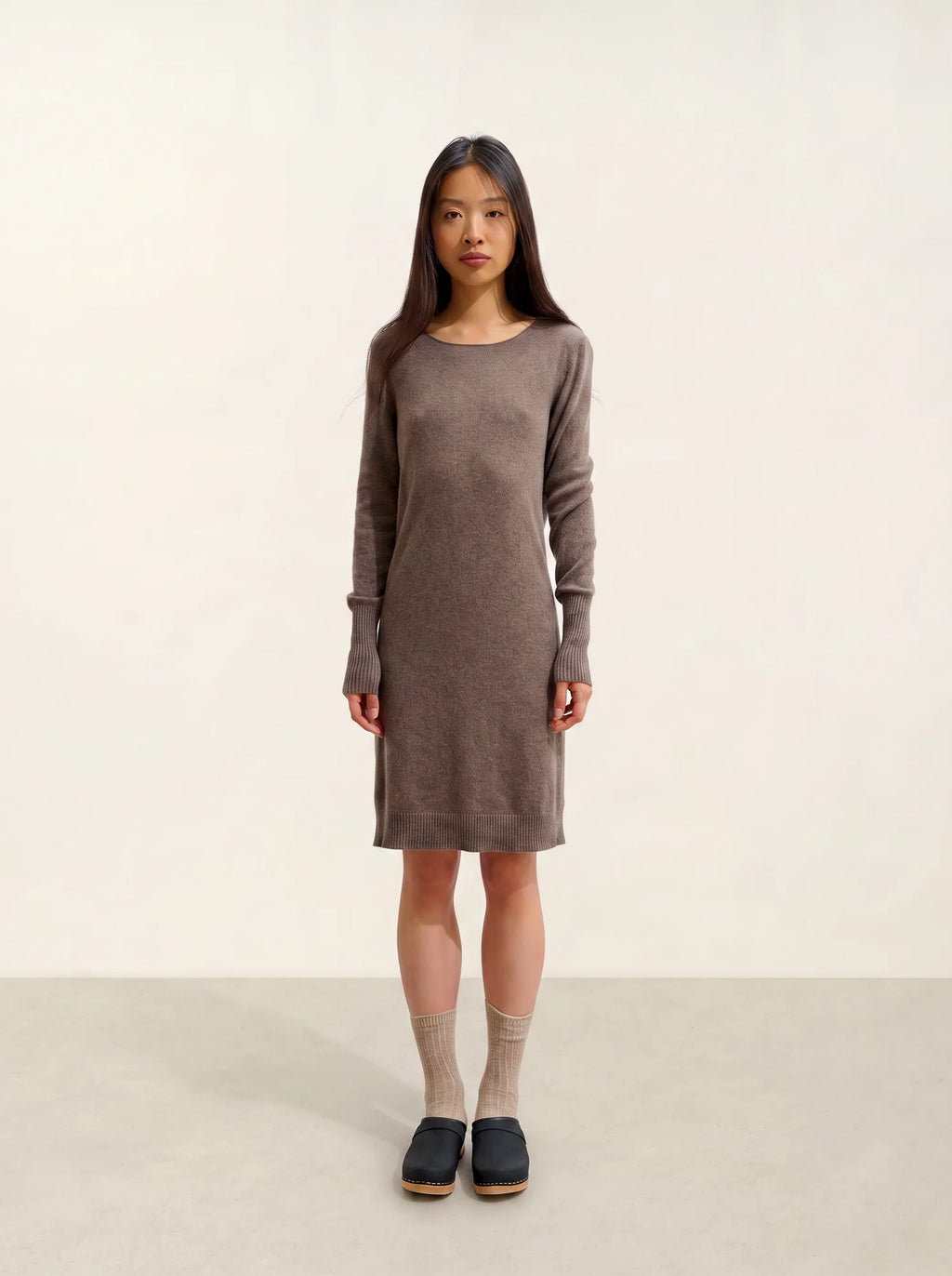 ARMET robe col rond taupe chiné