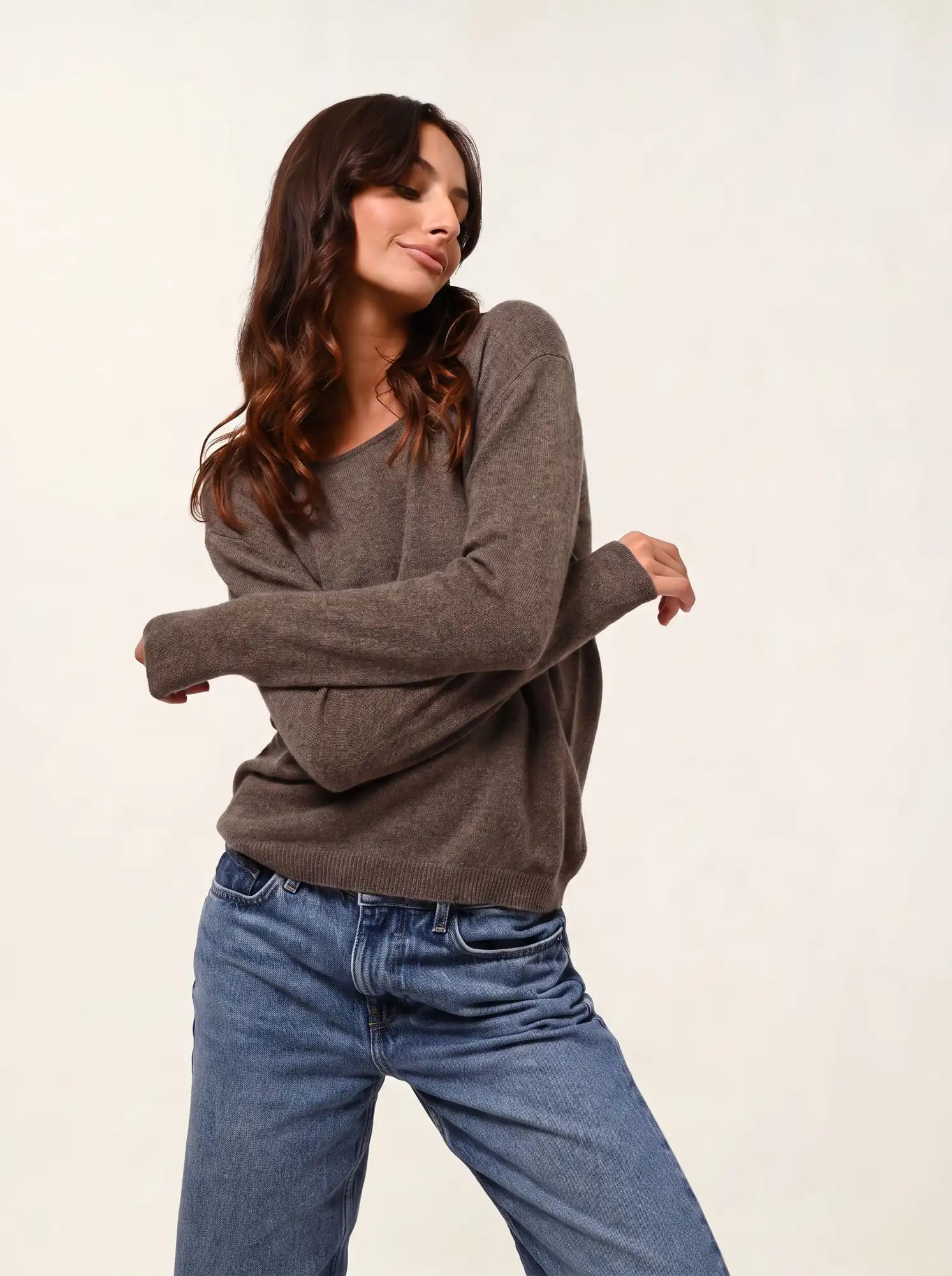 LANFON pull col rond taupe chiné