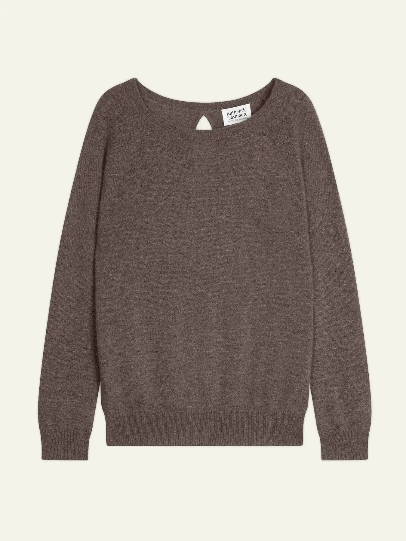DIBONA Pullover U-Boot-Ausschnitt Tropfenausschnitt hinten Taupe meliert