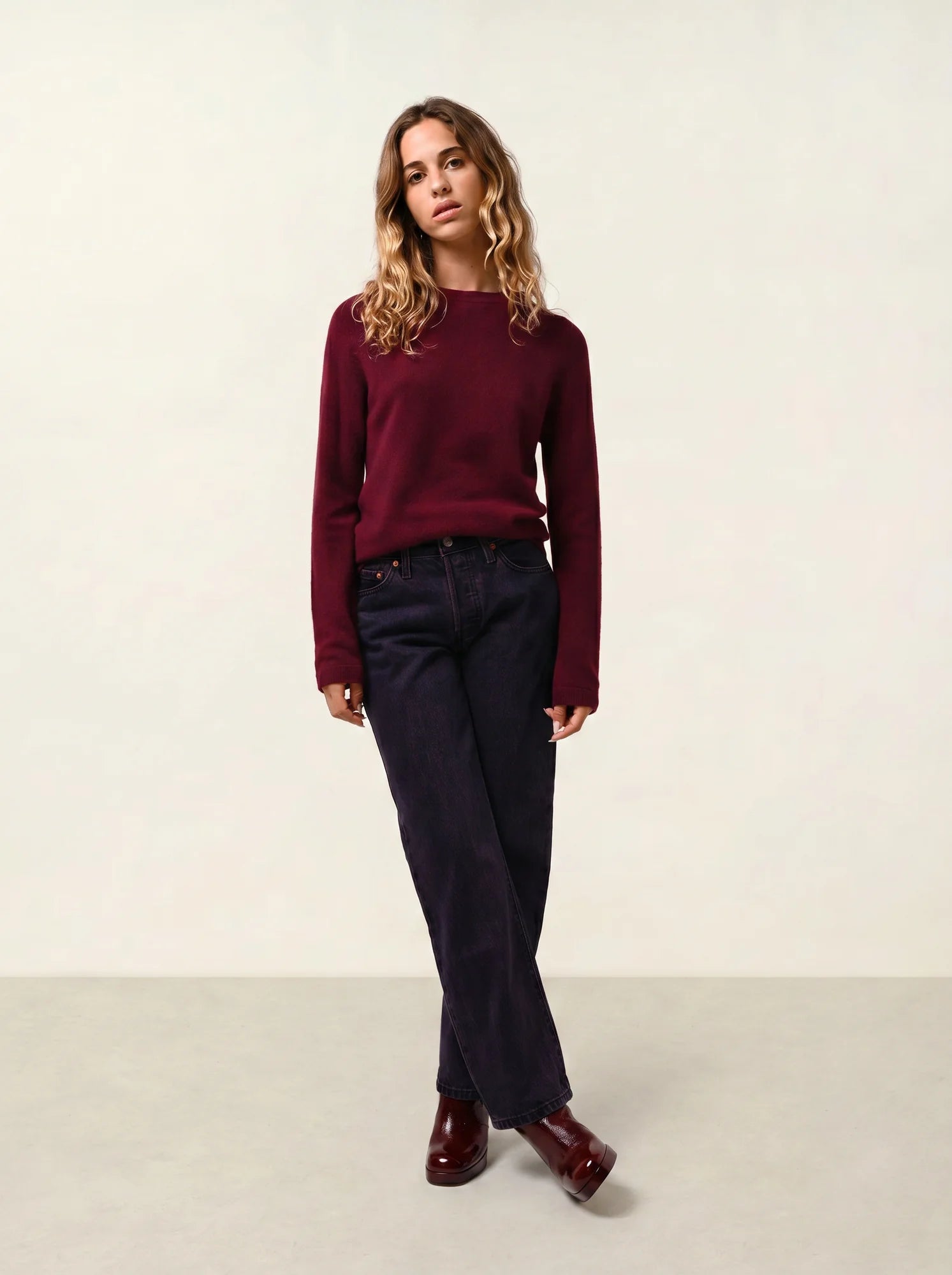 ECRIN pull col rond bordeaux