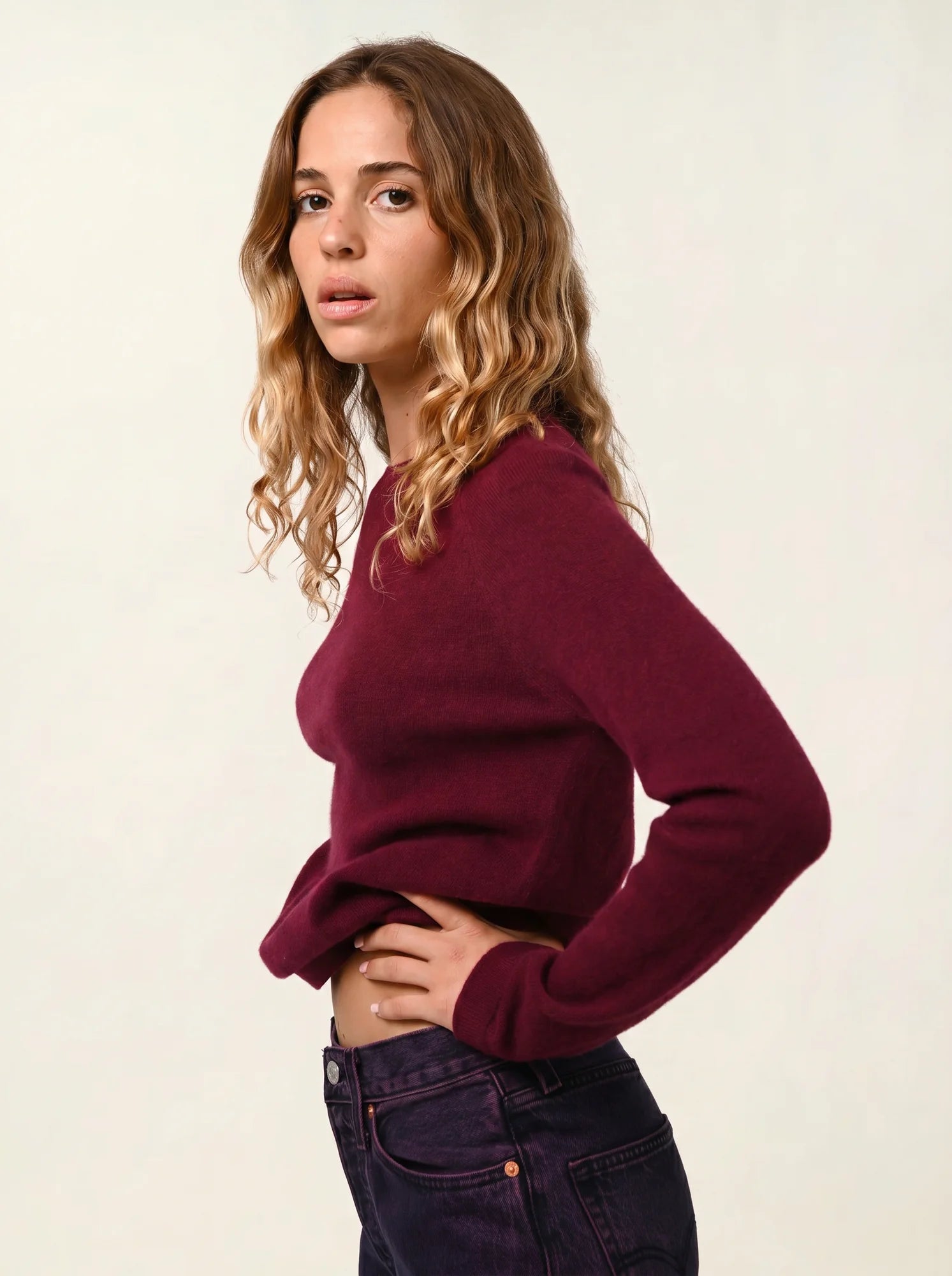 ECRIN pull col rond bordeaux