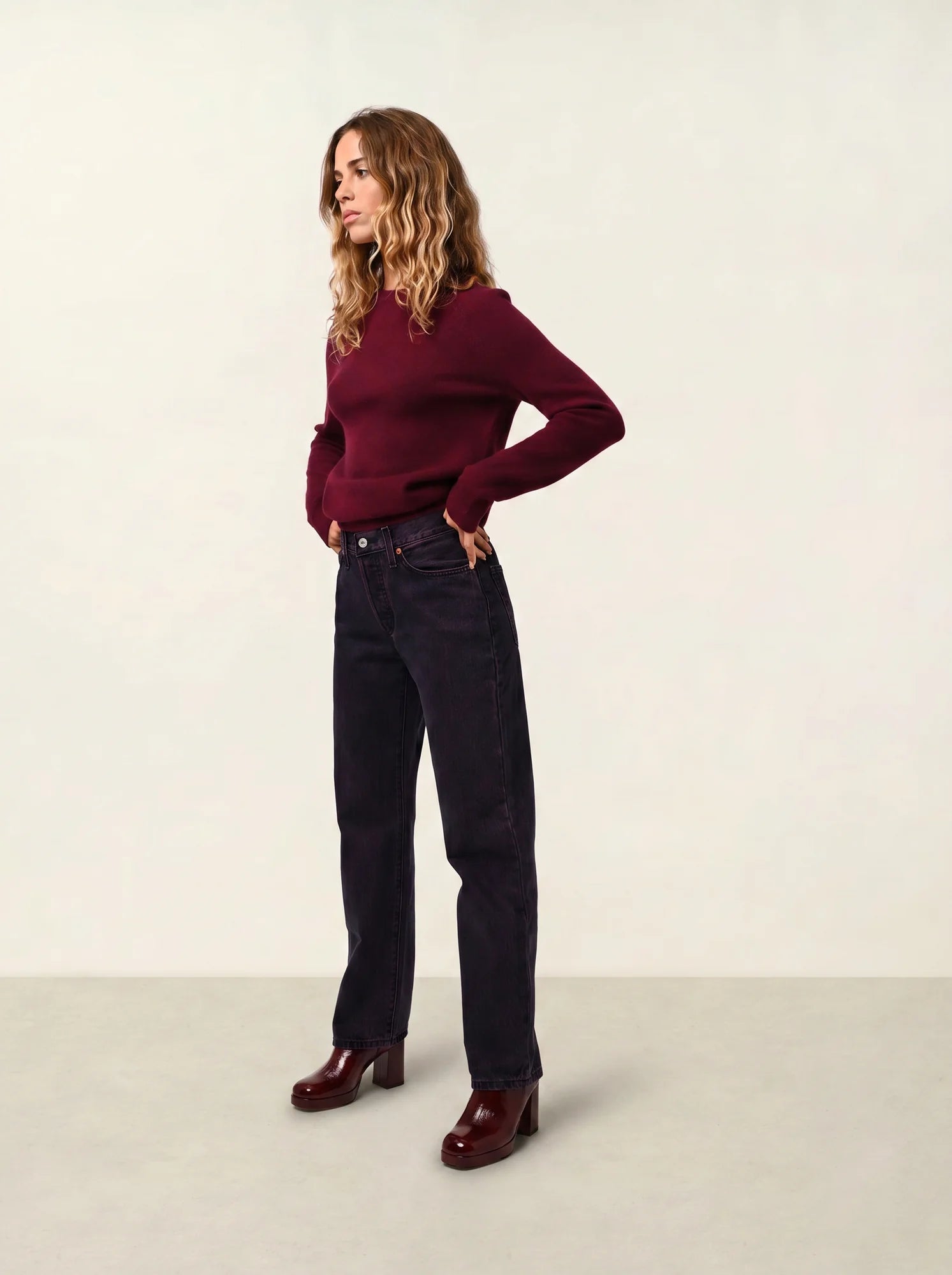 ECRIN pull col rond bordeaux