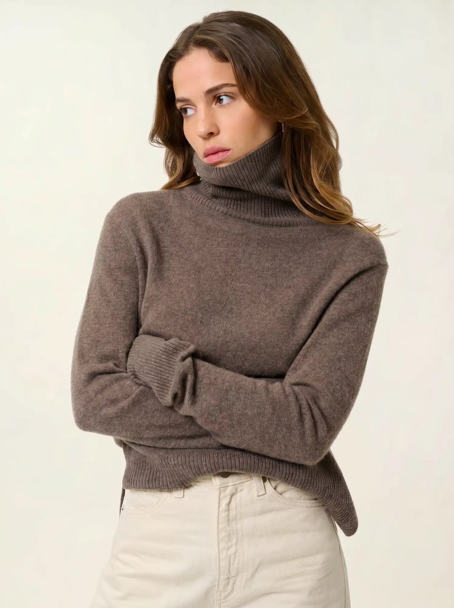 FORNET pull col roulé taupe chiné