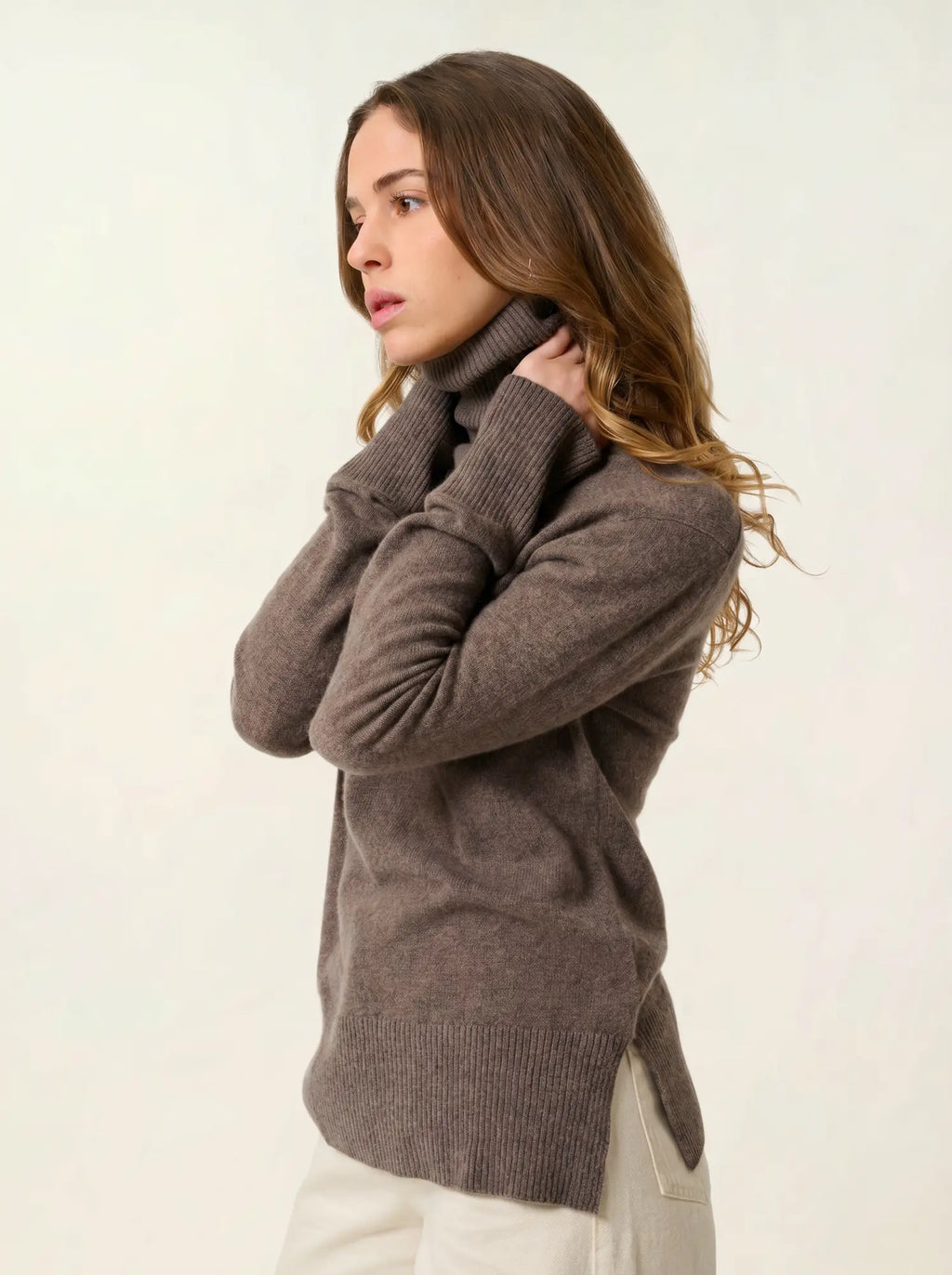 FORNET pull col roulé taupe chiné