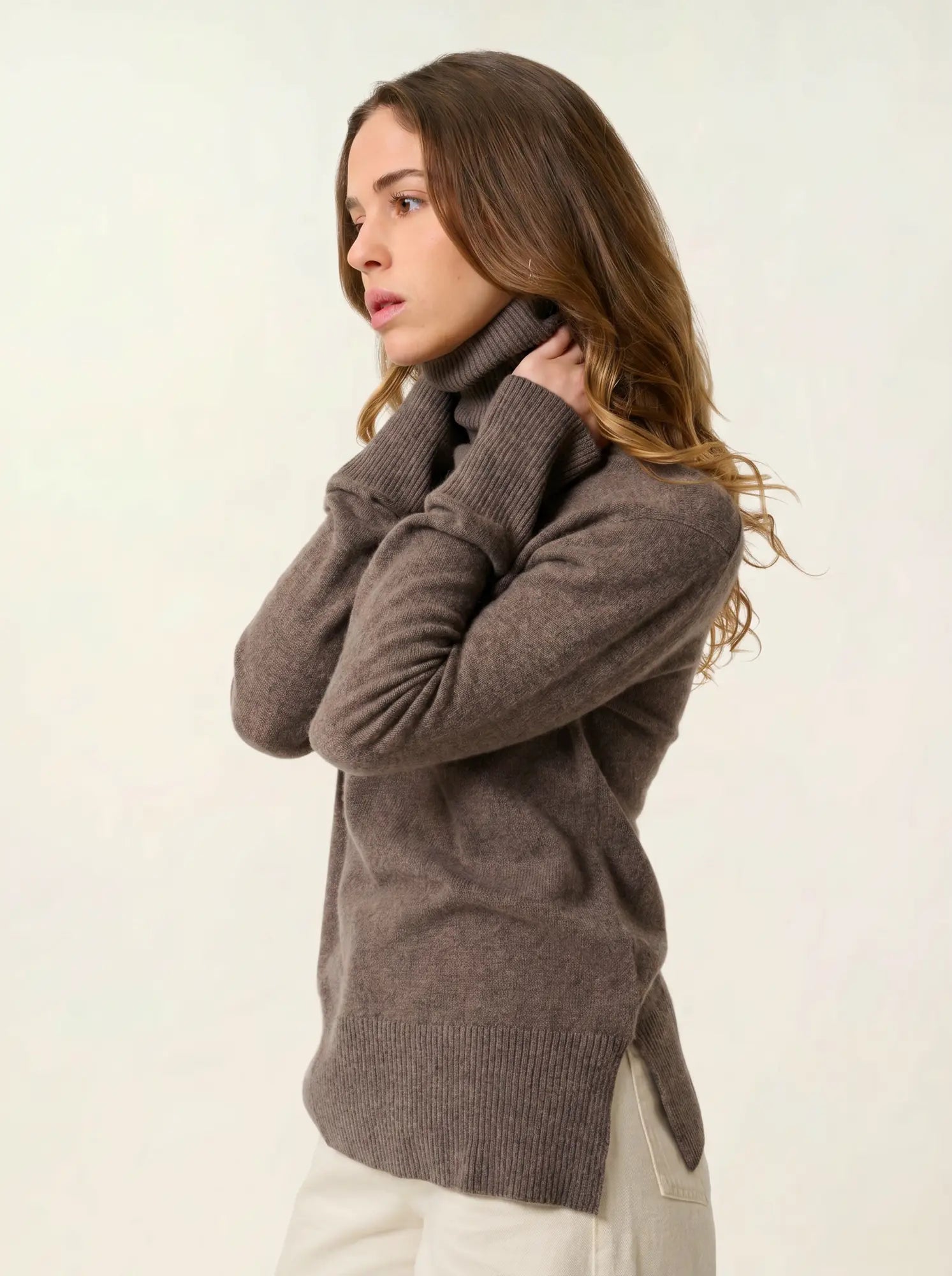 FORNET pull col roulé taupe chiné