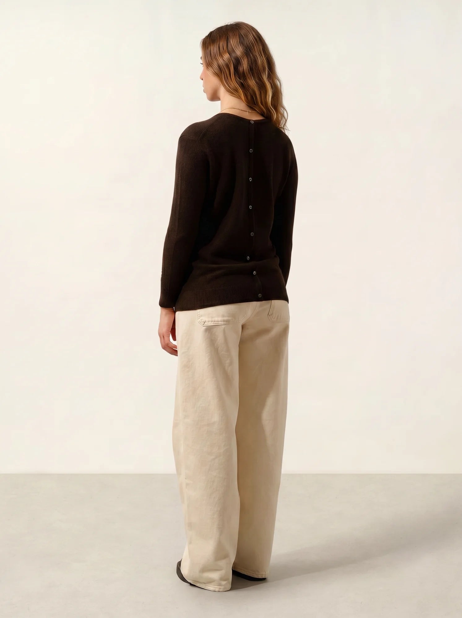 ESTARIS pull col rond boutonné dos choco