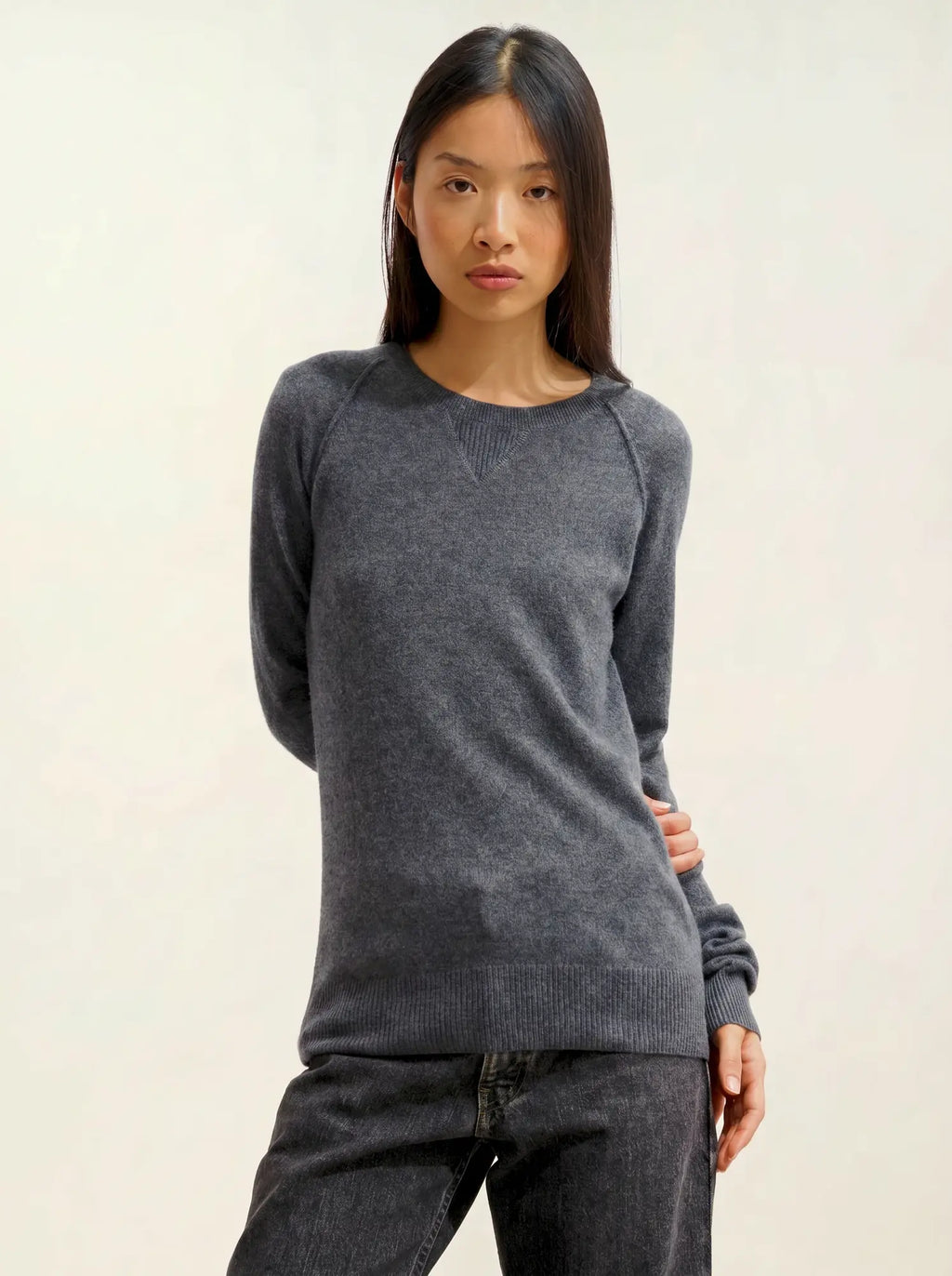 ETRET pull col rond anthracite chiné