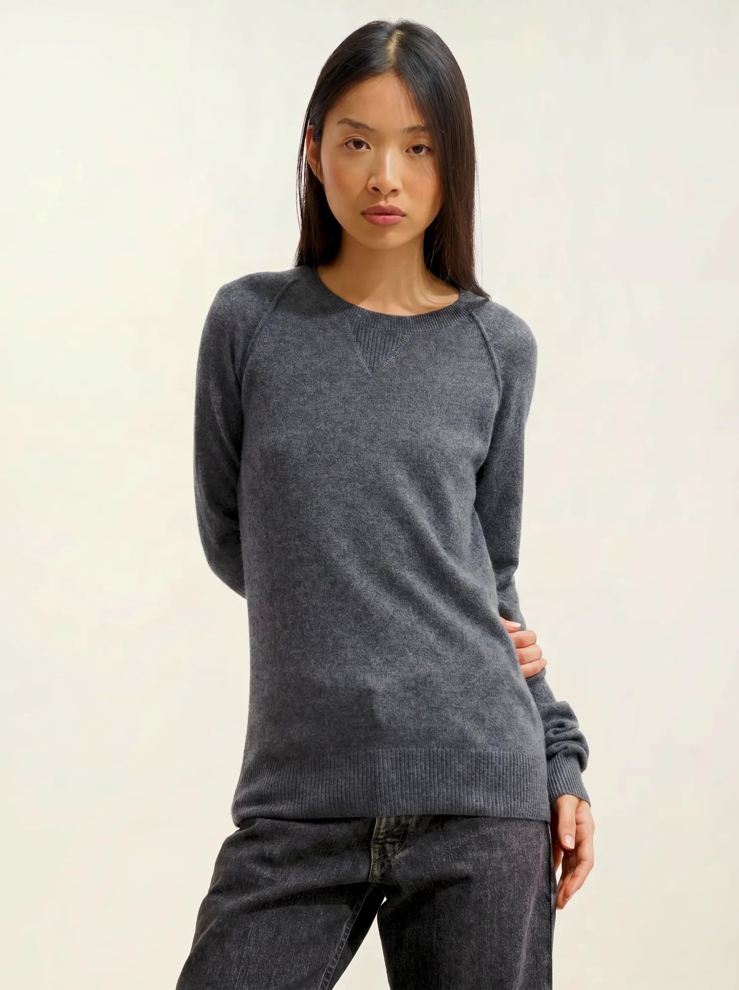 ETRET pull col rond anthracite chiné