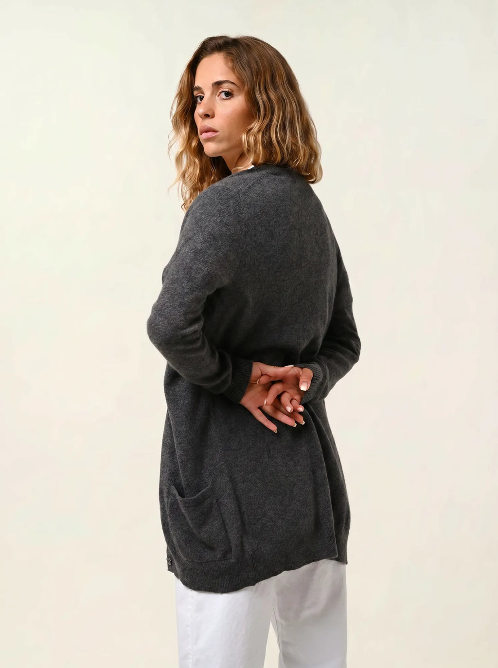 CIMET cardigan col V anthracite chiné