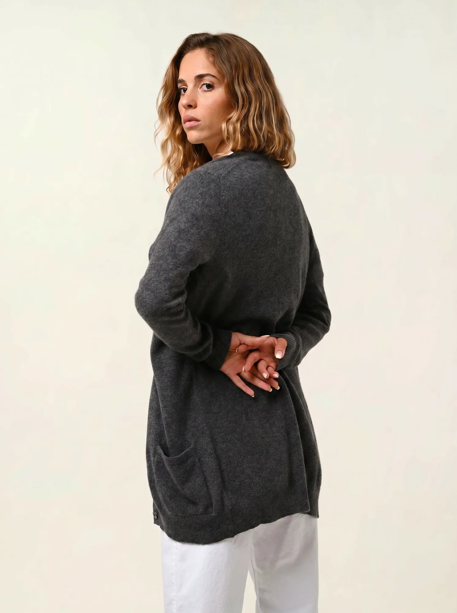 CIMET cardigan col V anthracite chiné