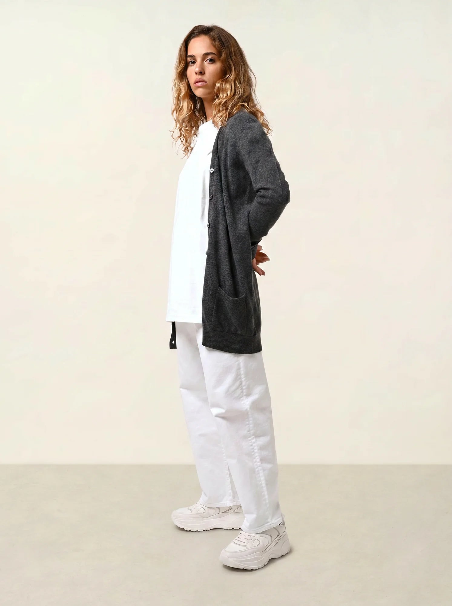 CIMET cardigan col V anthracite chiné