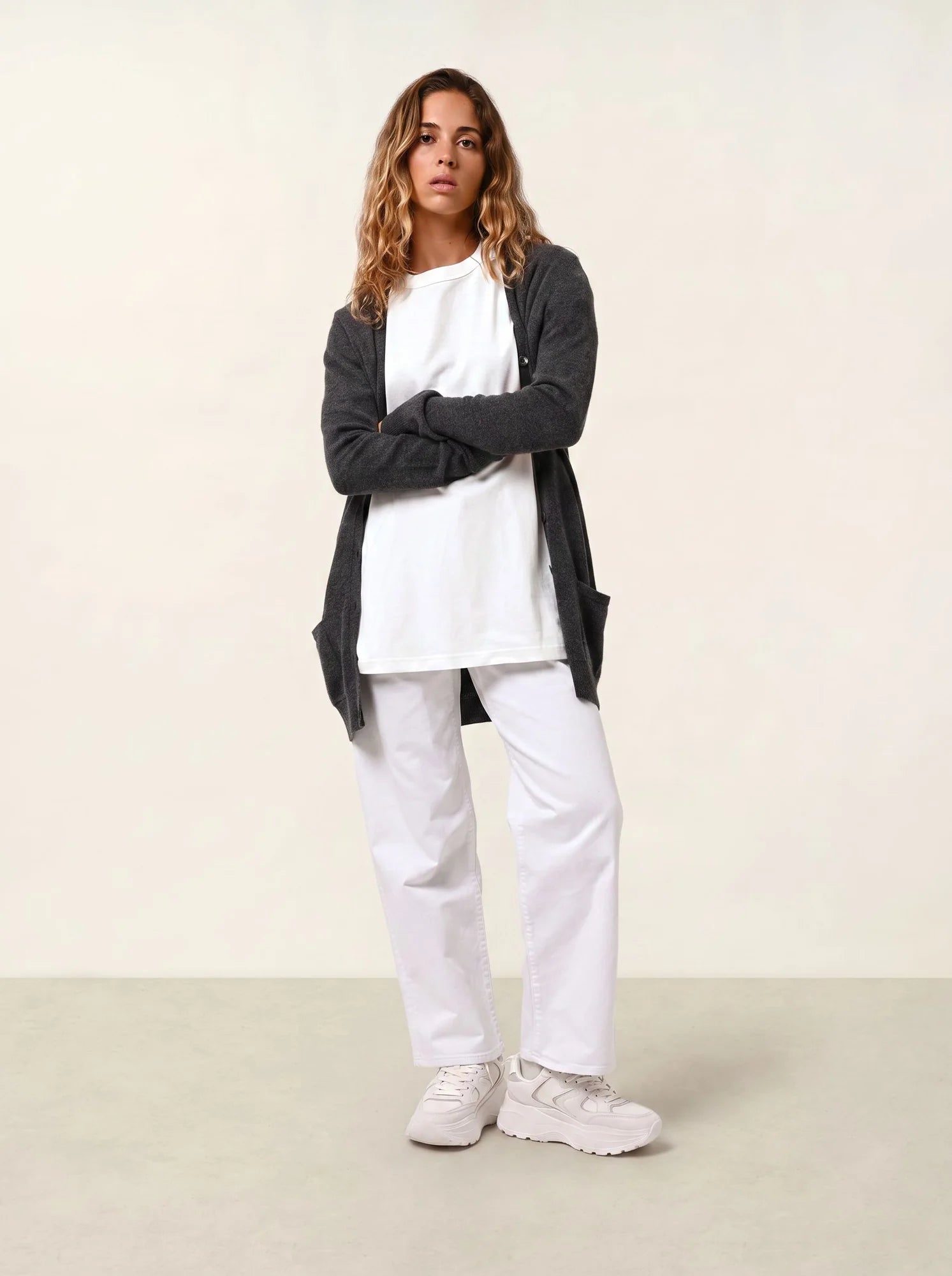 CIMET cardigan col V anthracite chiné