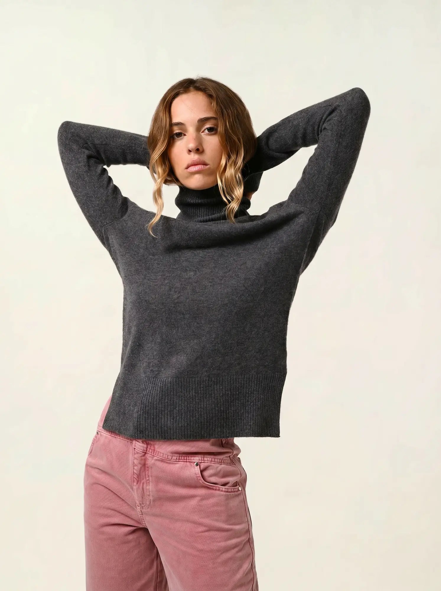 FORNET pull col roulé anthracite chiné