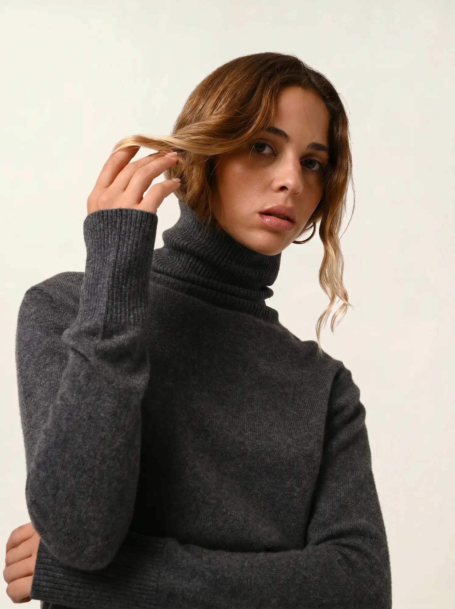 FORNET pull col roulé anthracite chiné