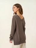 GIEGN Pullover V-Ausschnitt vorne und hinten Taupe meliert