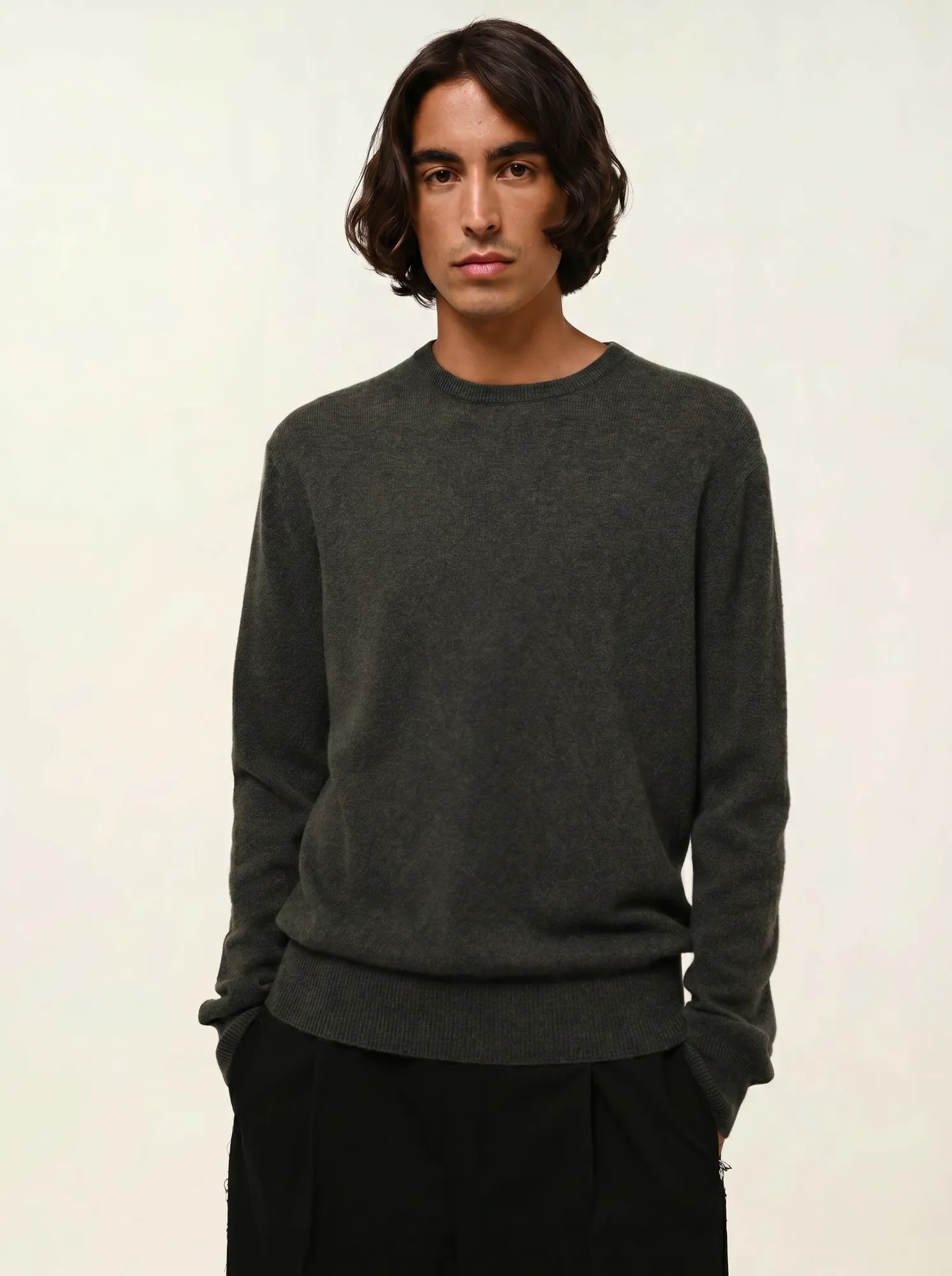 AIGLIÈRE pull col rond kaki chiné