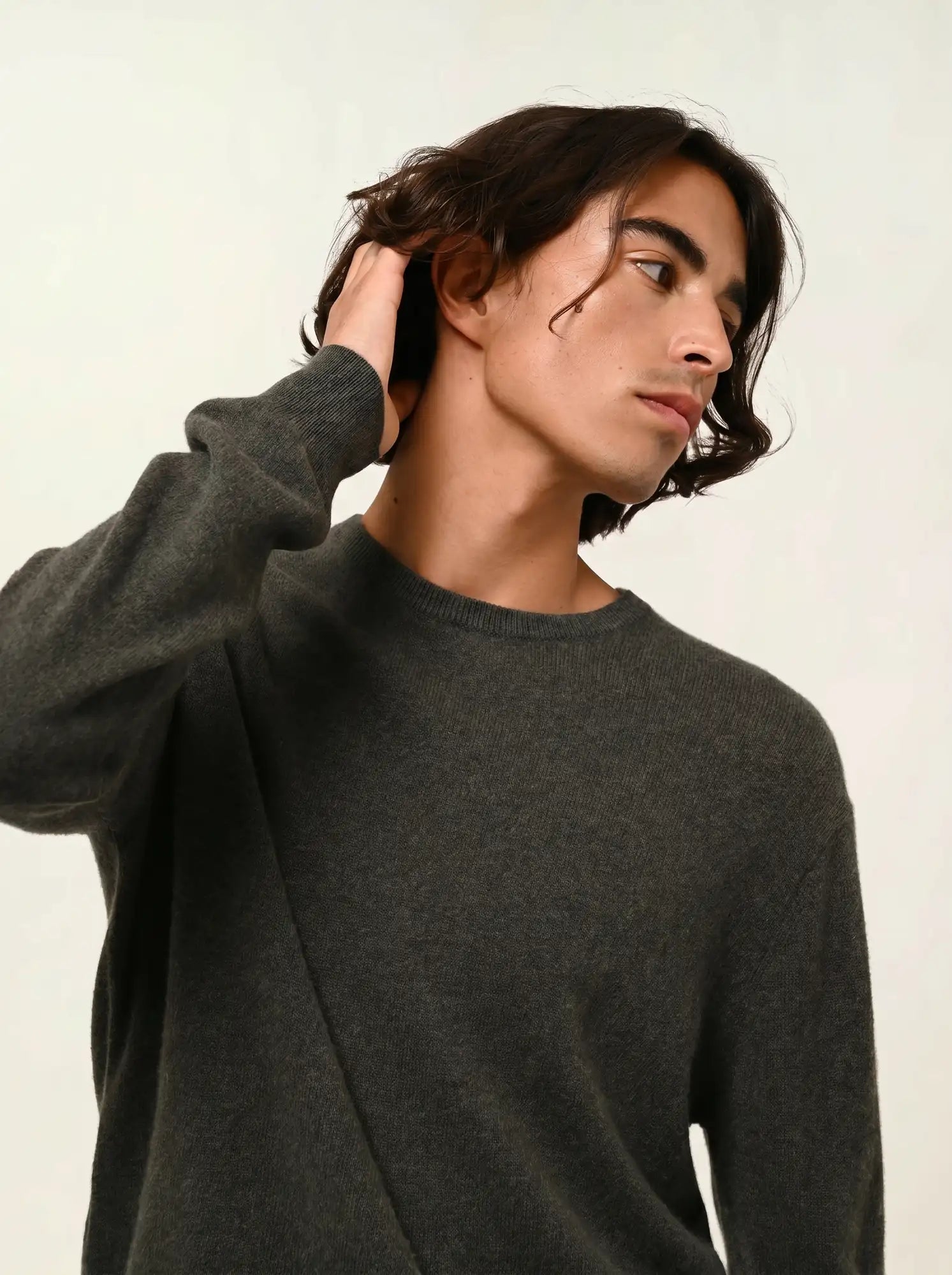 AIGLIÈRE pull col rond kaki chiné