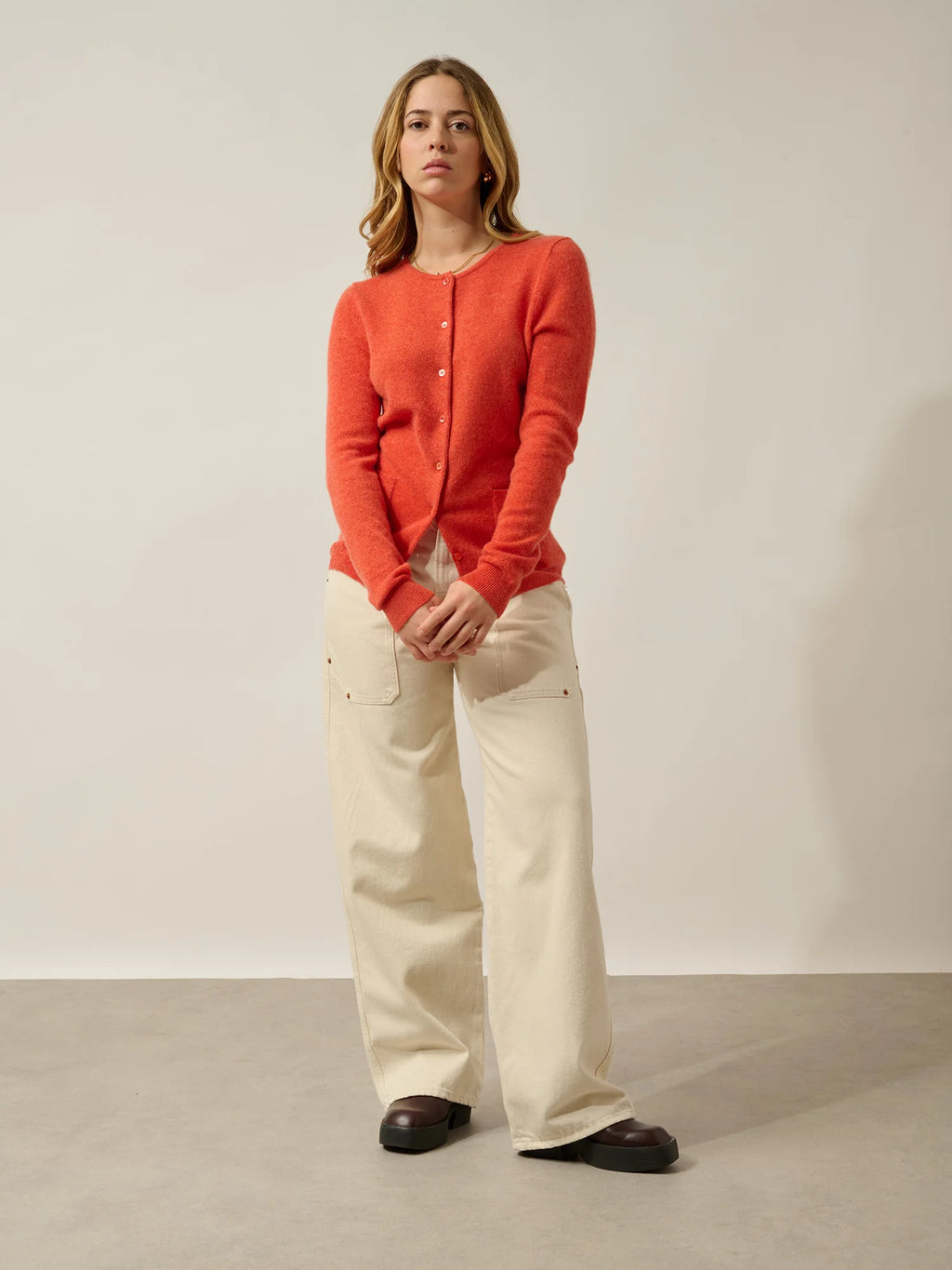 CARON Strickjacke Rundhalsausschnitt Orange meliert