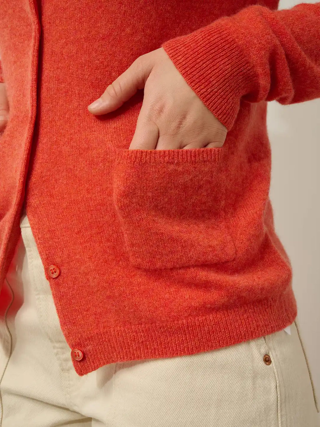 CARON Strickjacke Rundhalsausschnitt Orange meliert