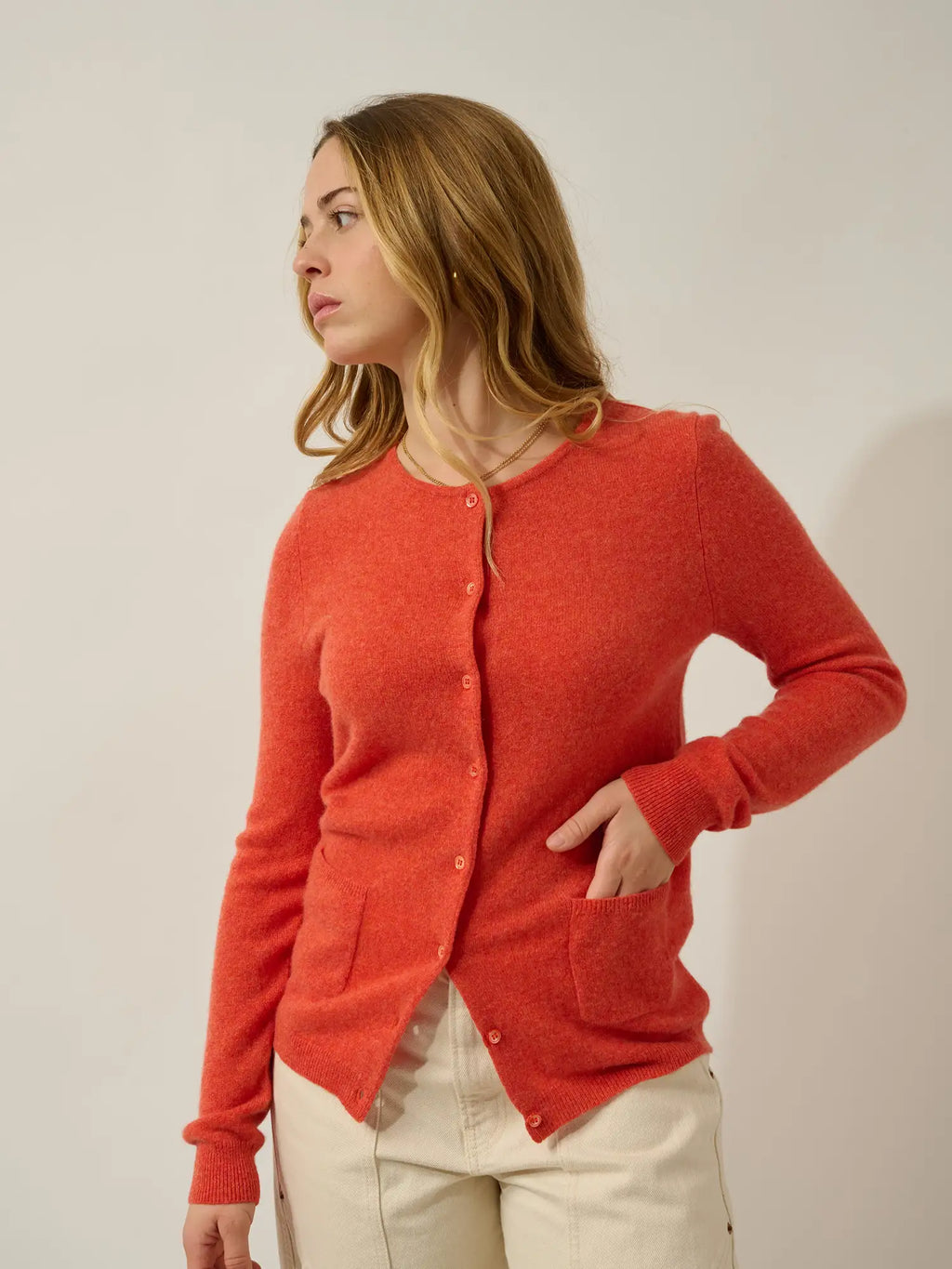 CARON Strickjacke Rundhalsausschnitt Orange meliert