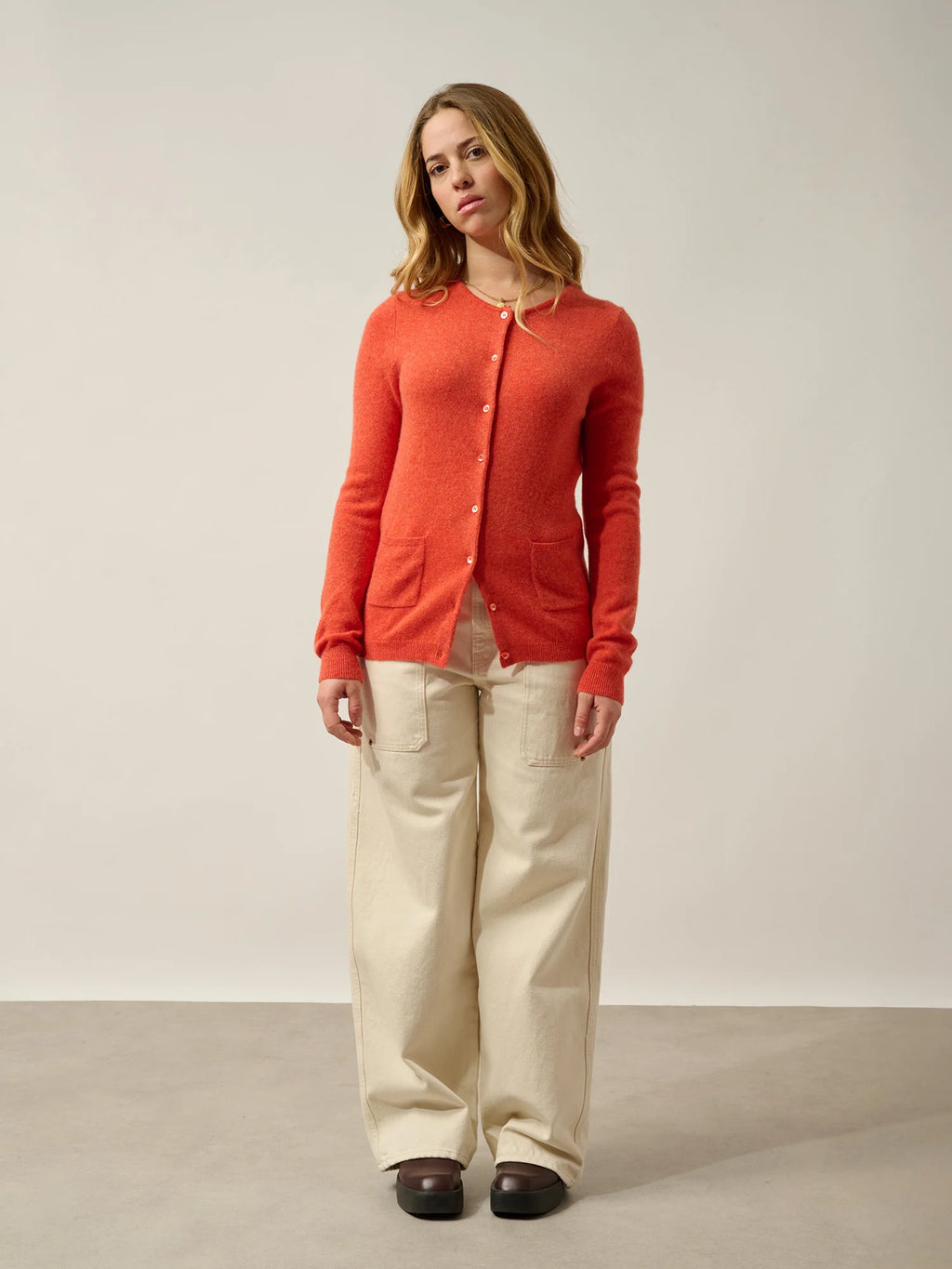 CARON Strickjacke Rundhalsausschnitt Orange meliert