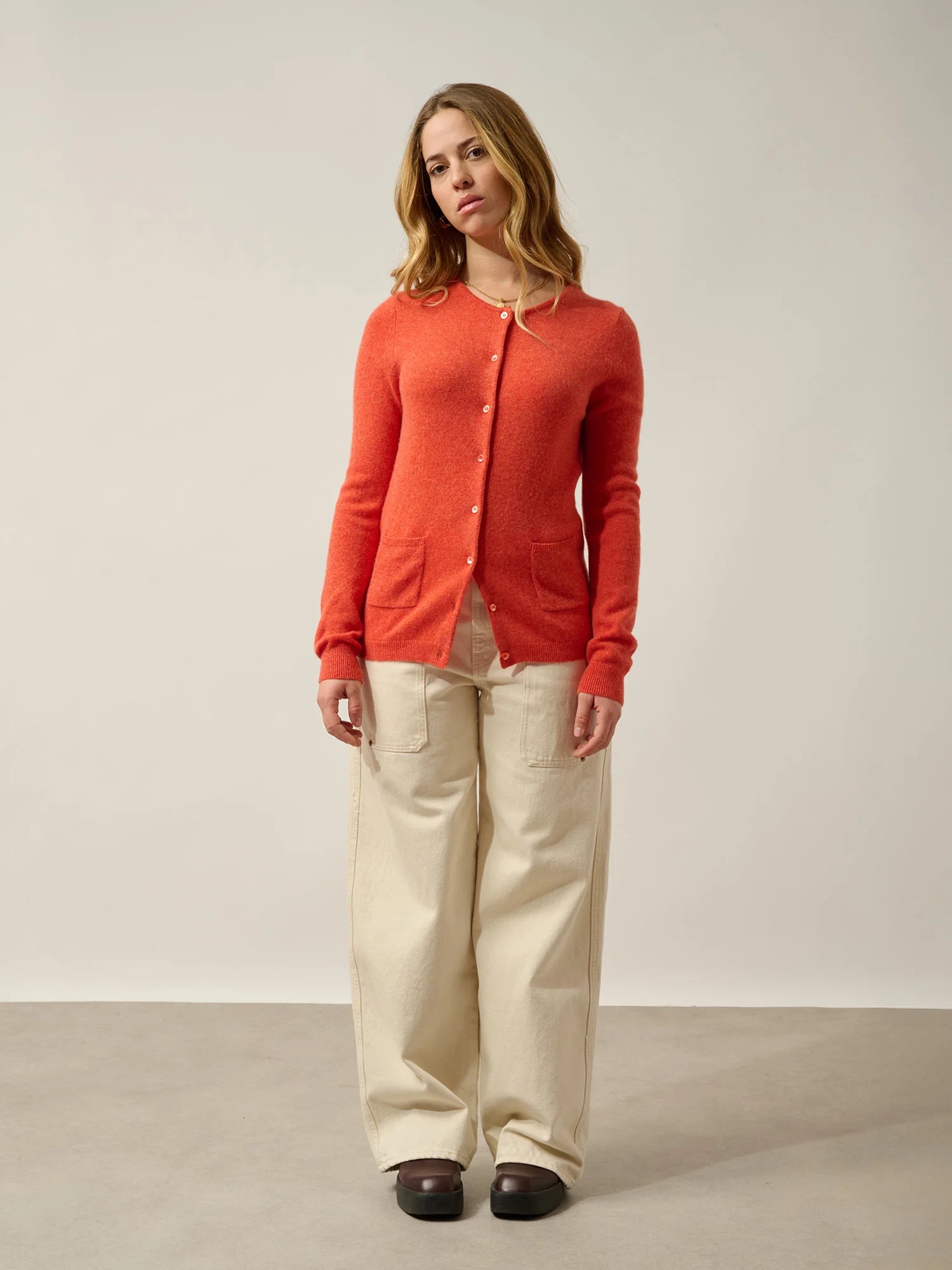 CARON Strickjacke Rundhalsausschnitt Orange meliert