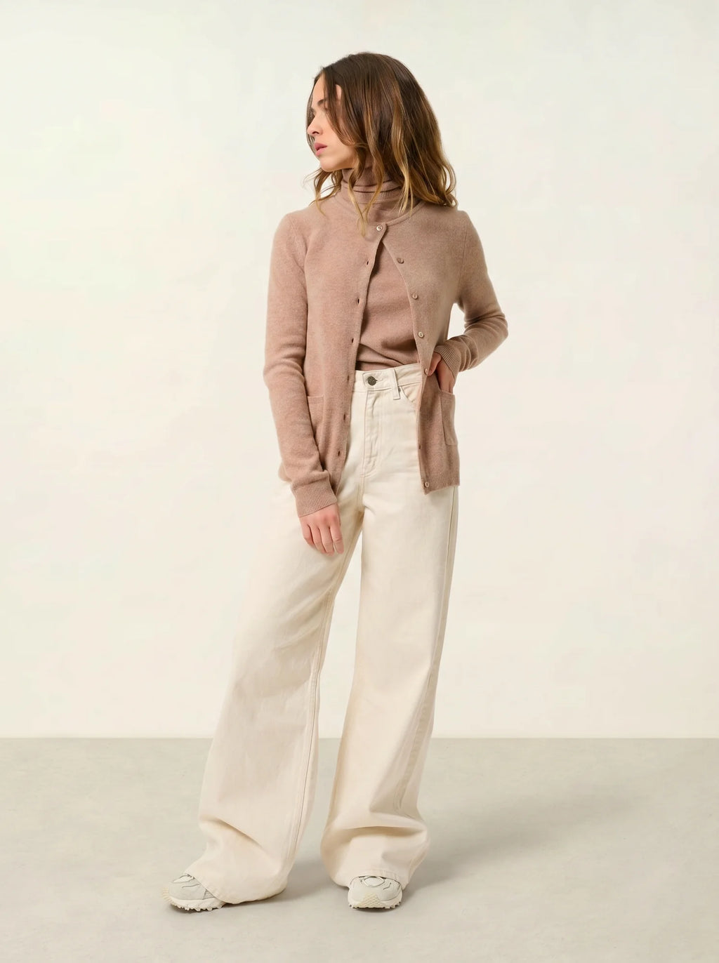 CARON cardigan col rond camel chiné