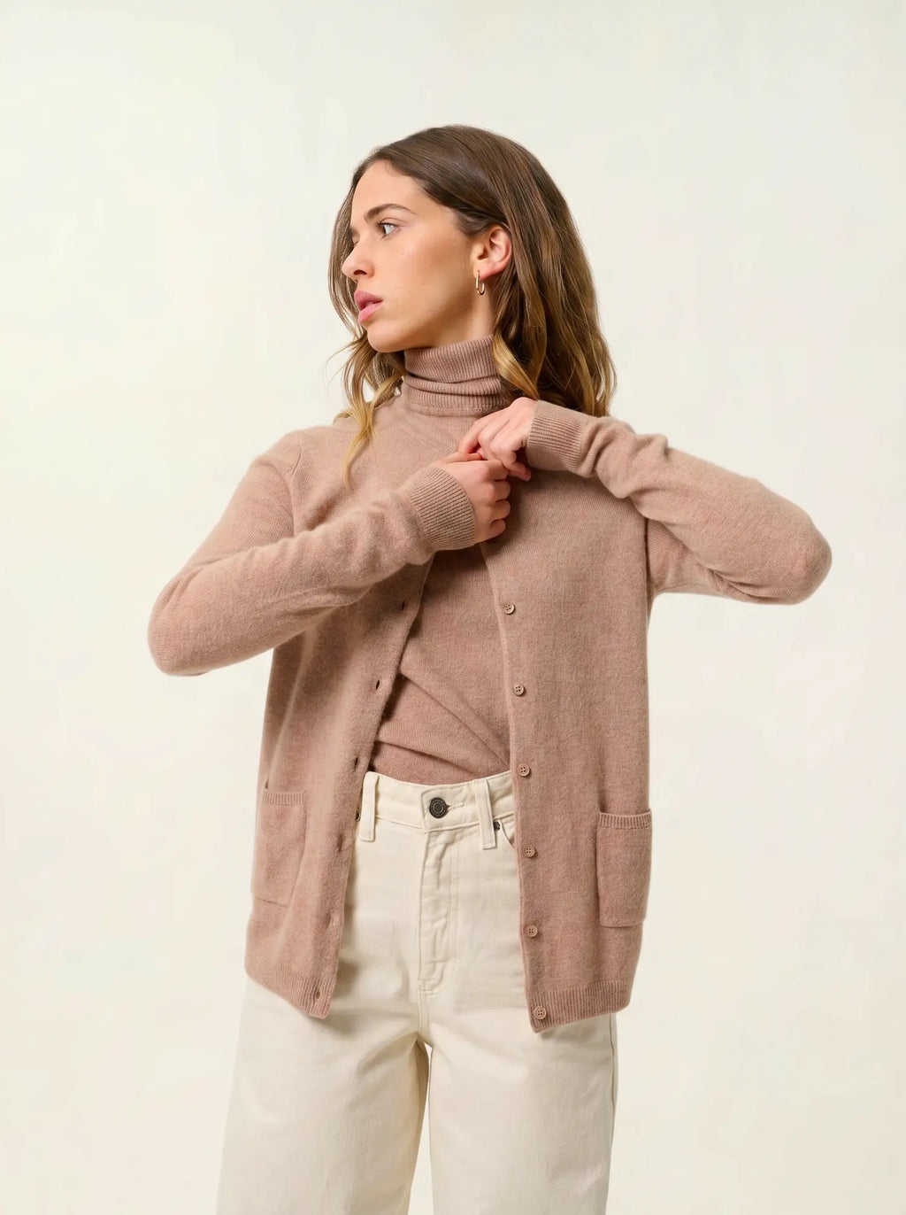 CARON cardigan col rond camel chiné