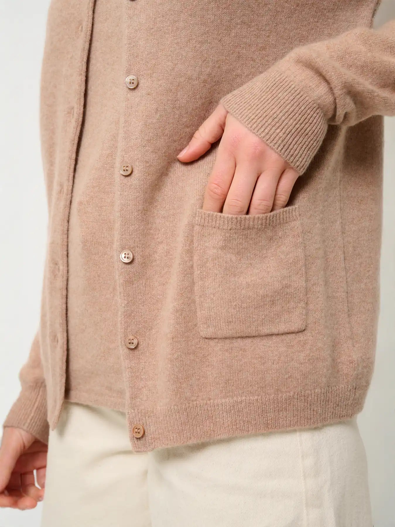 CARON cardigan col rond camel chiné
