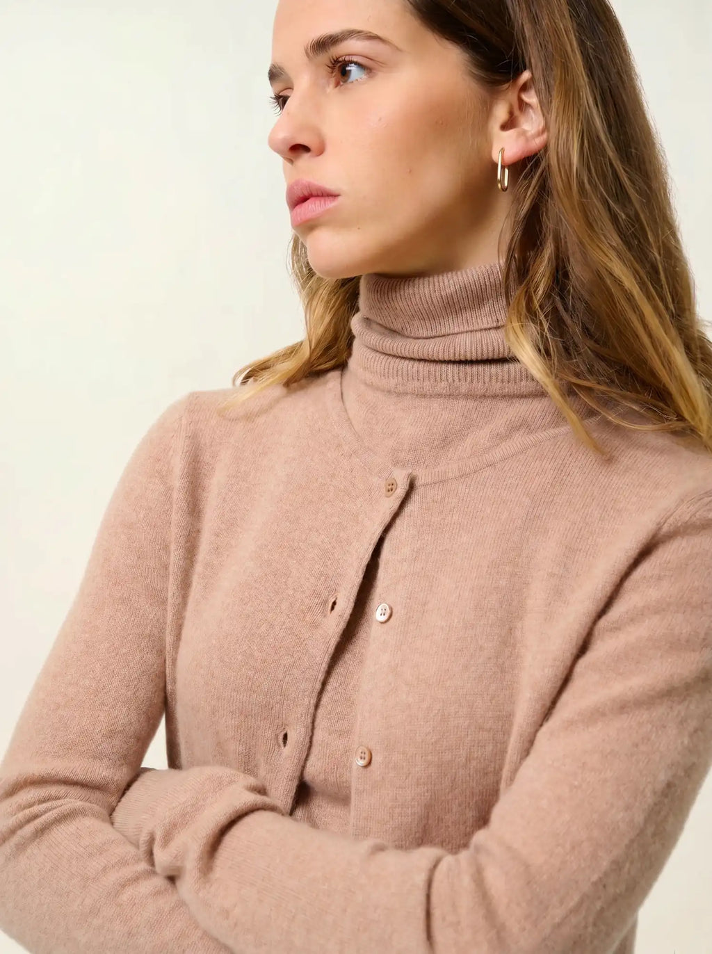 CARON cardigan col rond camel chiné