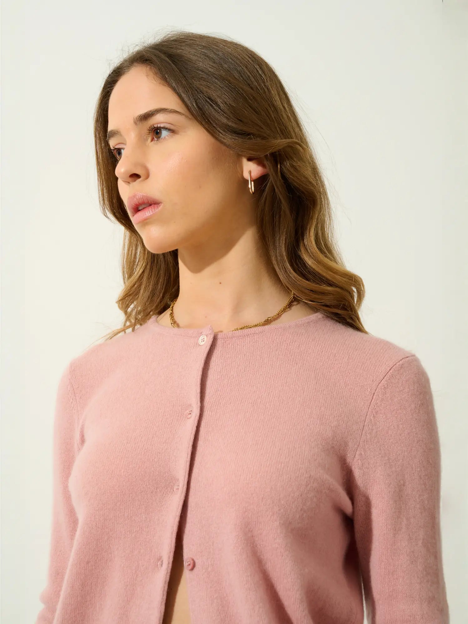CARON cardigan col rond bois de rose