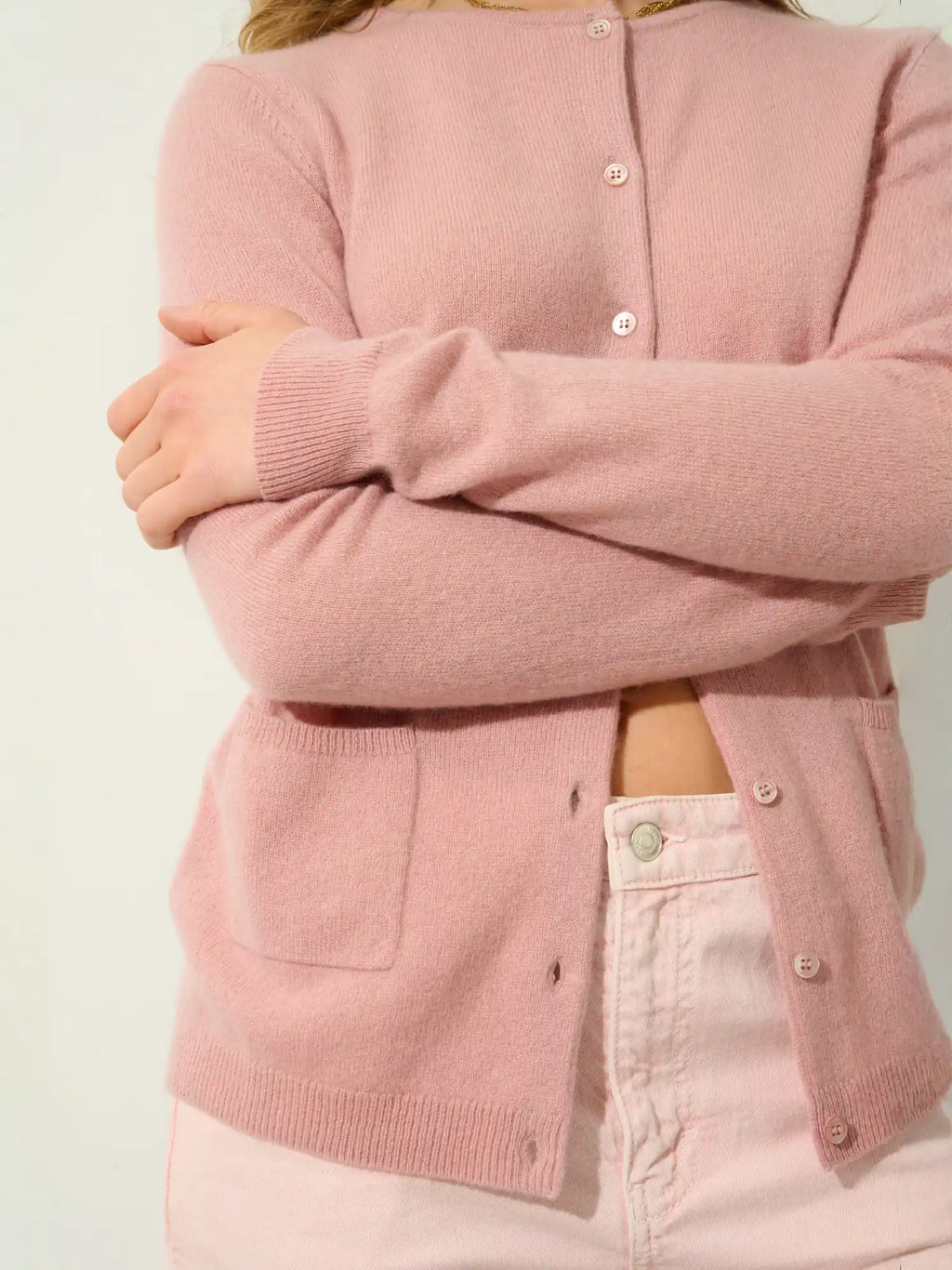 CARON cardigan col rond bois de rose