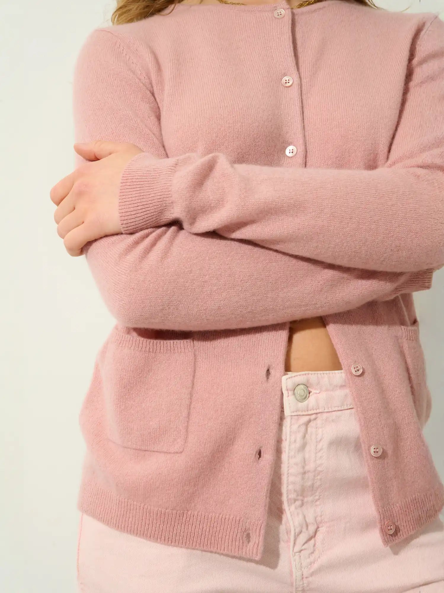 CARON cardigan col rond bois de rose