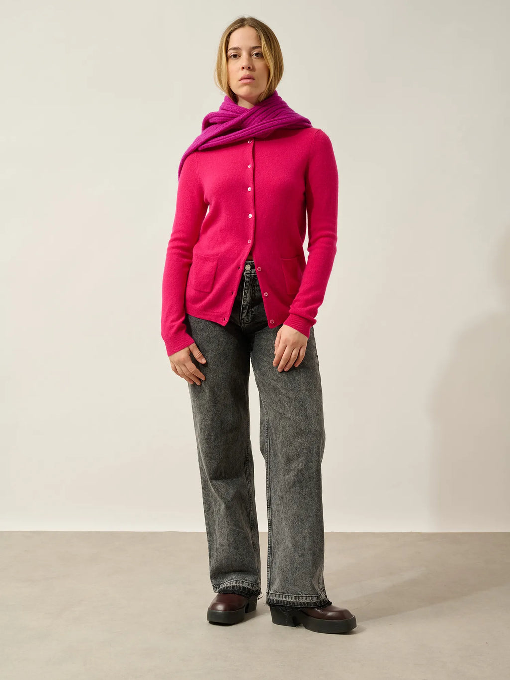 CARON Strickjacke Rundhalsausschnitt Fuchsia