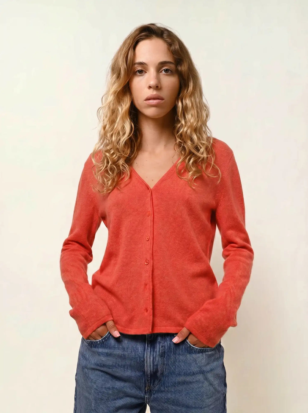 CHALAIS cardigan col V orange chiné