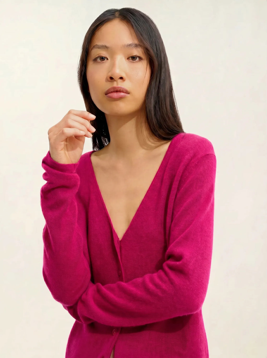 CHALAIS Strickjacke V-Ausschnitt Fuchsia