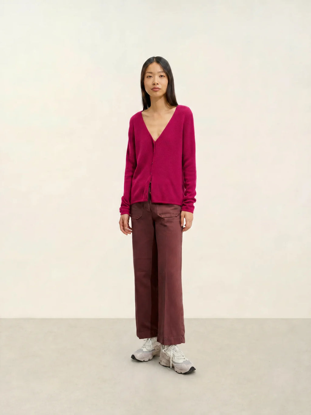 CHALAIS Strickjacke V-Ausschnitt Fuchsia